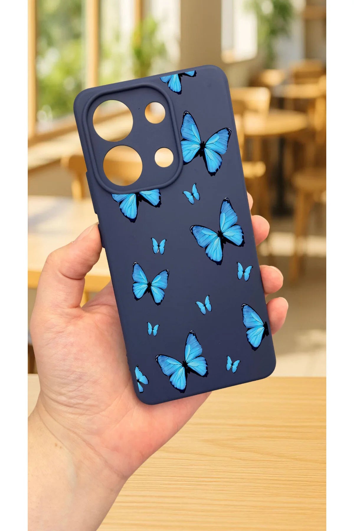 Xiaomi Redmi Note 13 Pro 4G MAVİ KELEBEK DESENLİ Silikon Darbe Emici Klasik Korumalı Rubber Kılıf