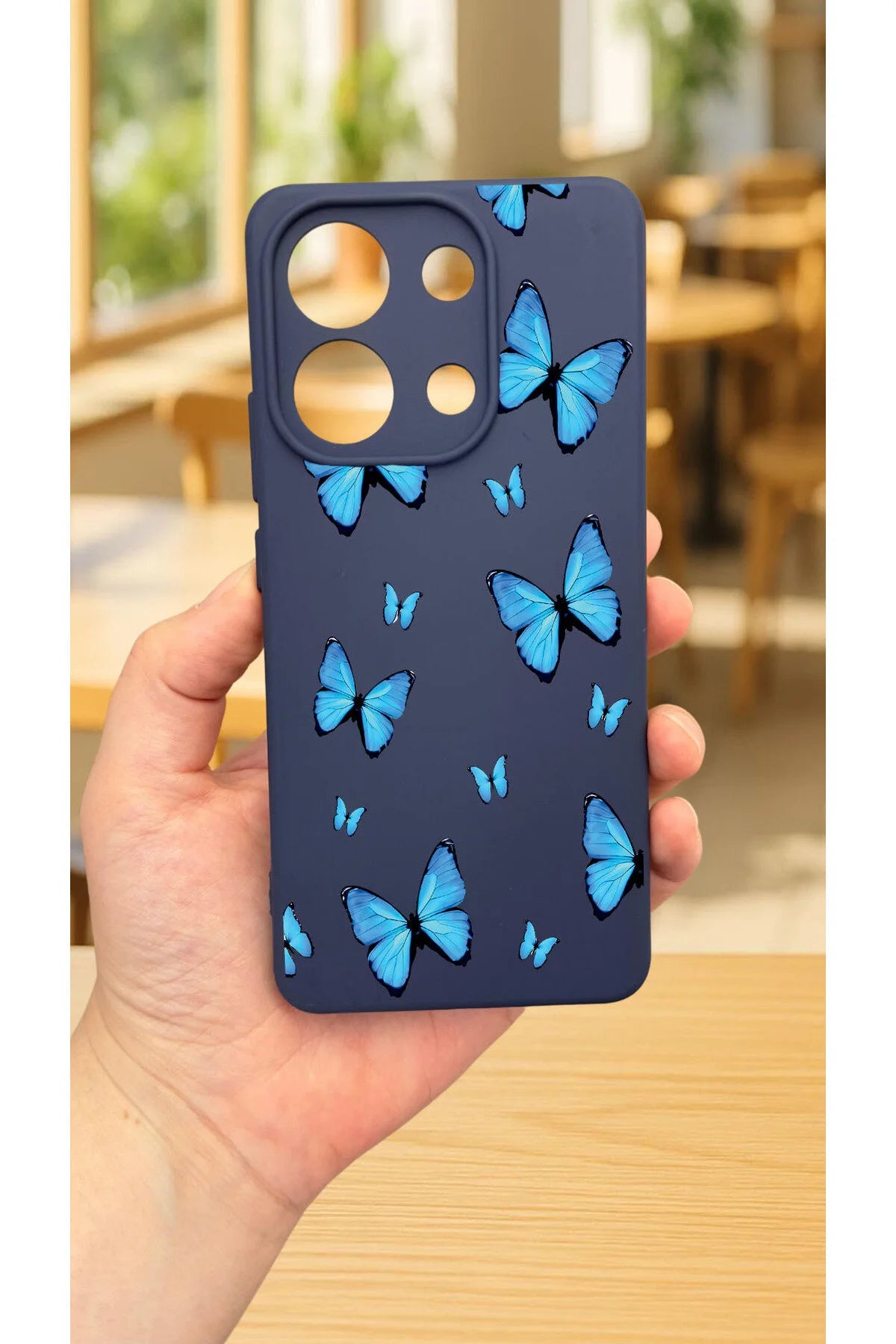 Xiaomi Redmi Note 13 Pro 4G MAVİ KELEBEK DESENLİ Silikon Darbe Emici Klasik Korumalı Rubber Kılıf