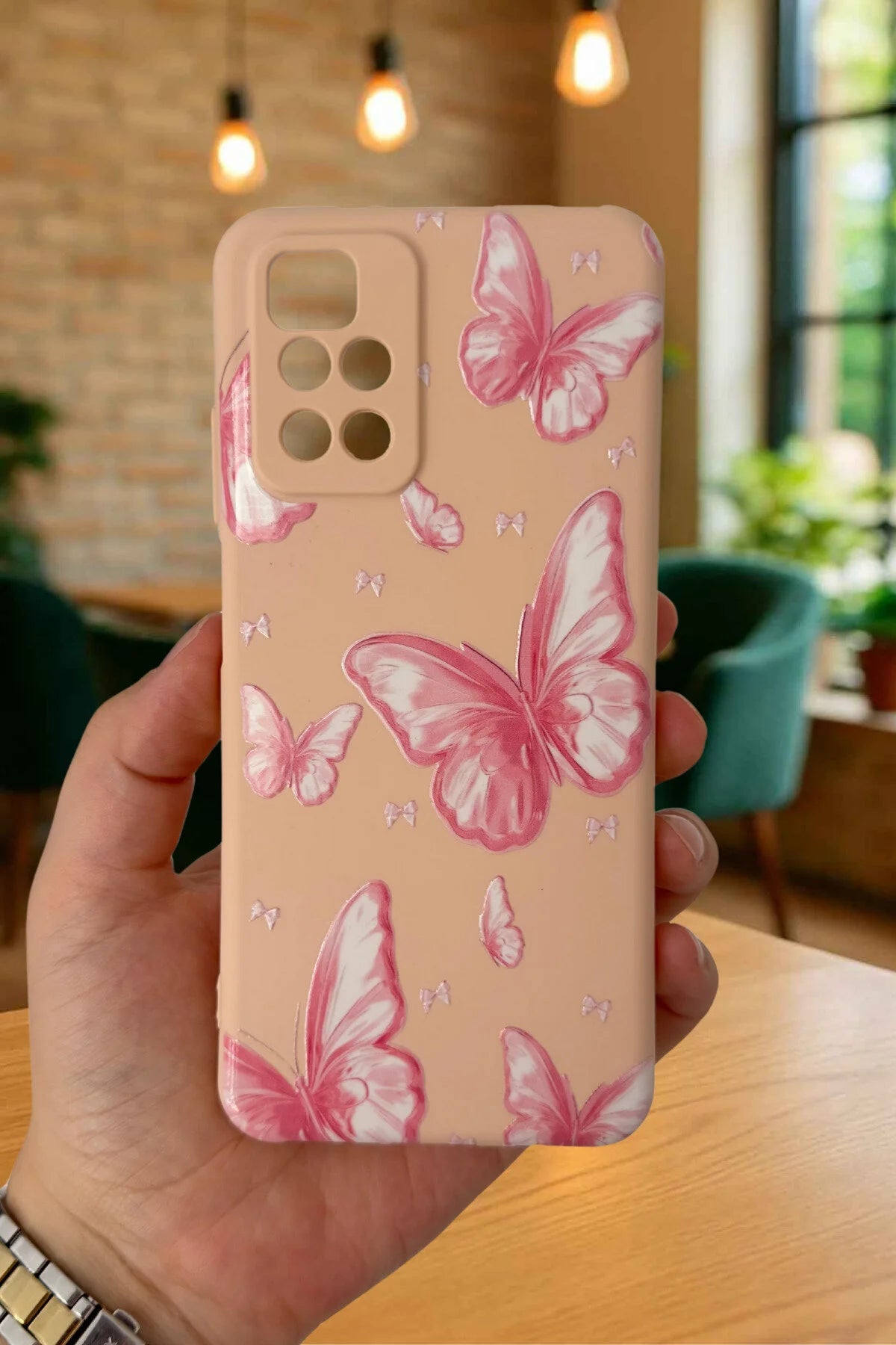 Xiaomi Redmi 10 2022 PEMBE KELEBEK DESENLİ Silikon Darbe Emici Klasik Korumalı Rubber Kılıf