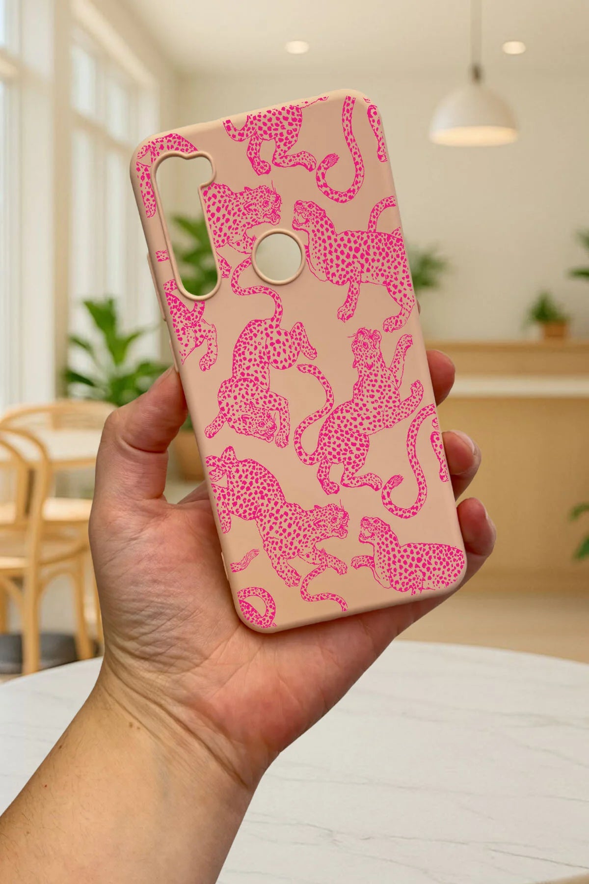 Xiaomi Redmi Note 8 PEMBE LEOPAR DESENLİ Silikon Darbe Emici Klasik Korumalı Rubber Kılıf