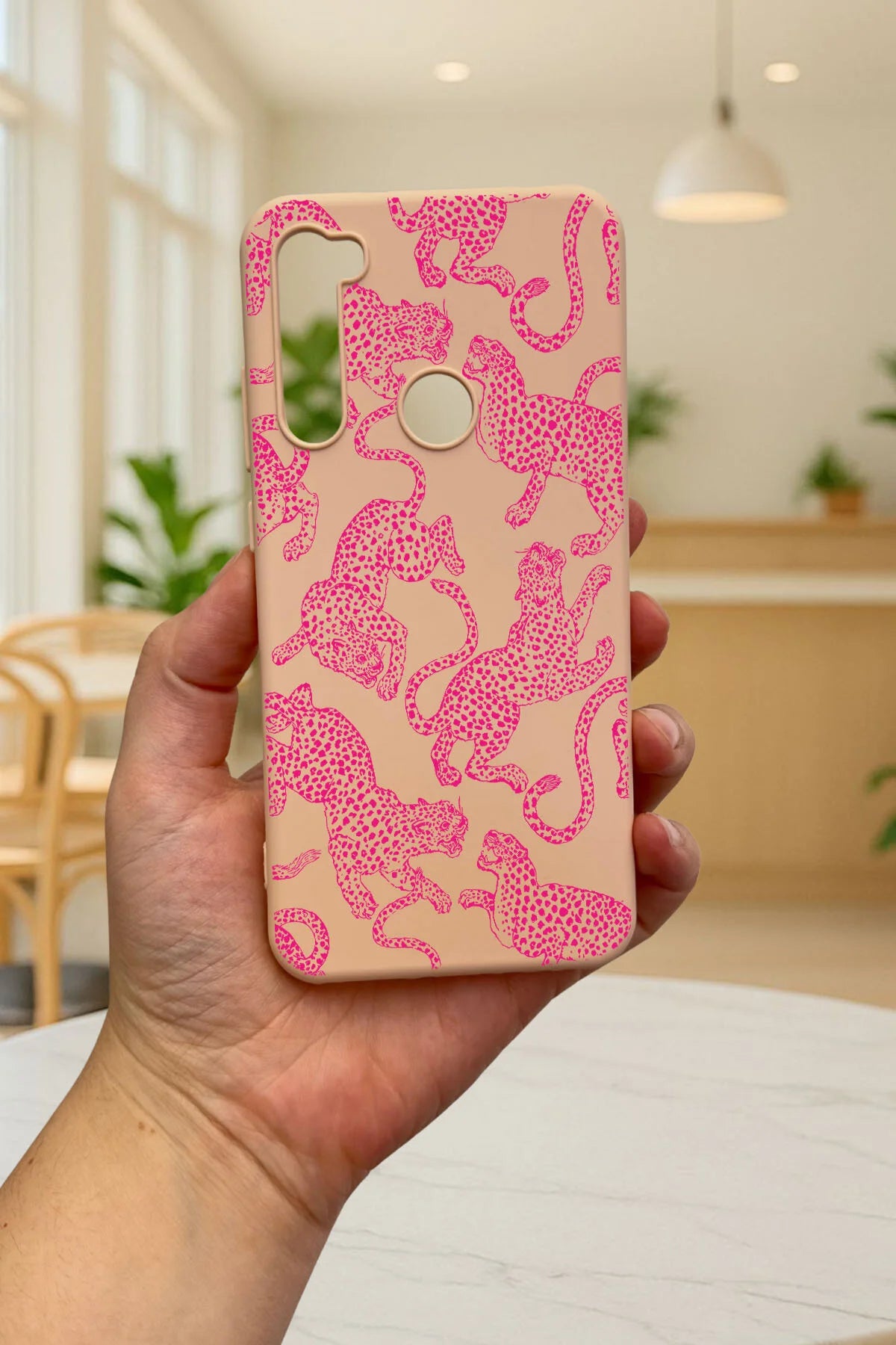 Xiaomi Redmi Note 8 PEMBE LEOPAR DESENLİ Silikon Darbe Emici Klasik Korumalı Rubber Kılıf