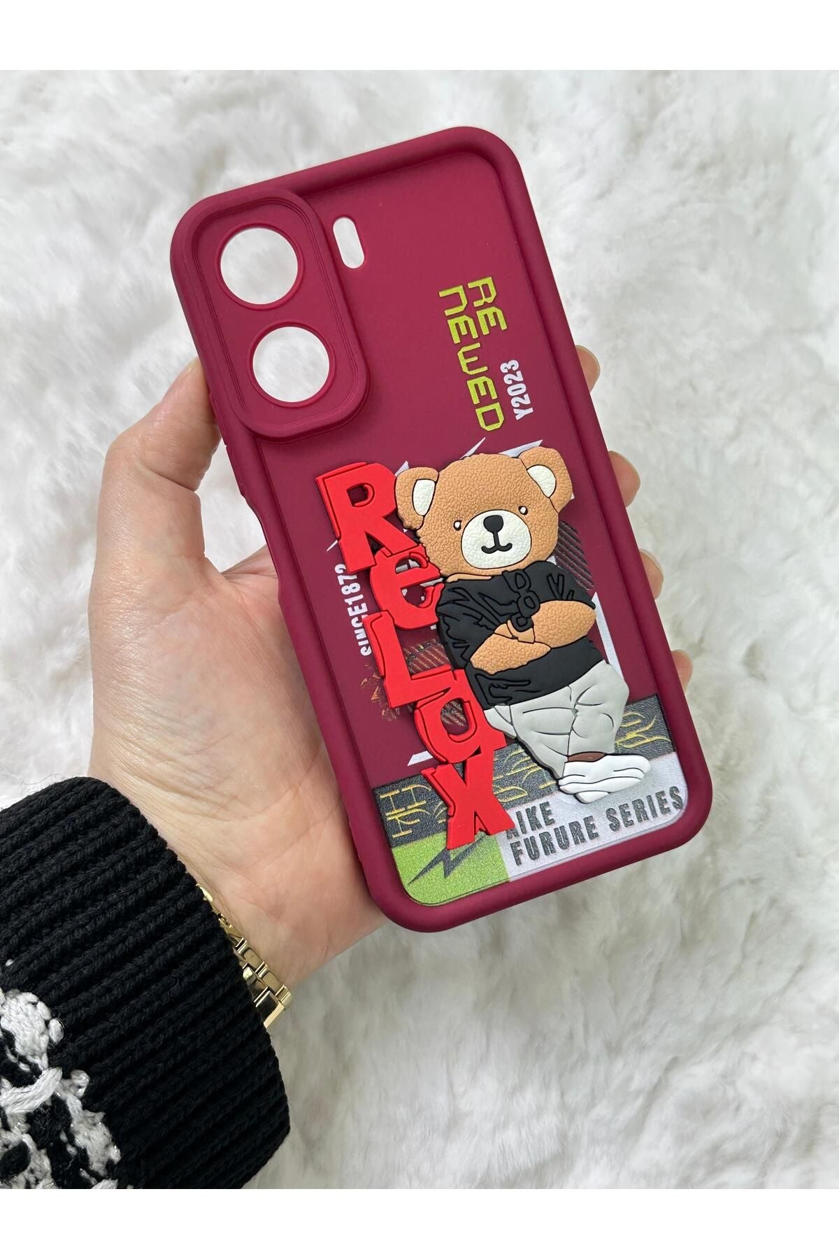 Xiaomi Redmi 13C - Kabartmalı 3D Ayıcık Desenli Silikon Kamera Korumalı Lansman Ayıcıklı Kılıf