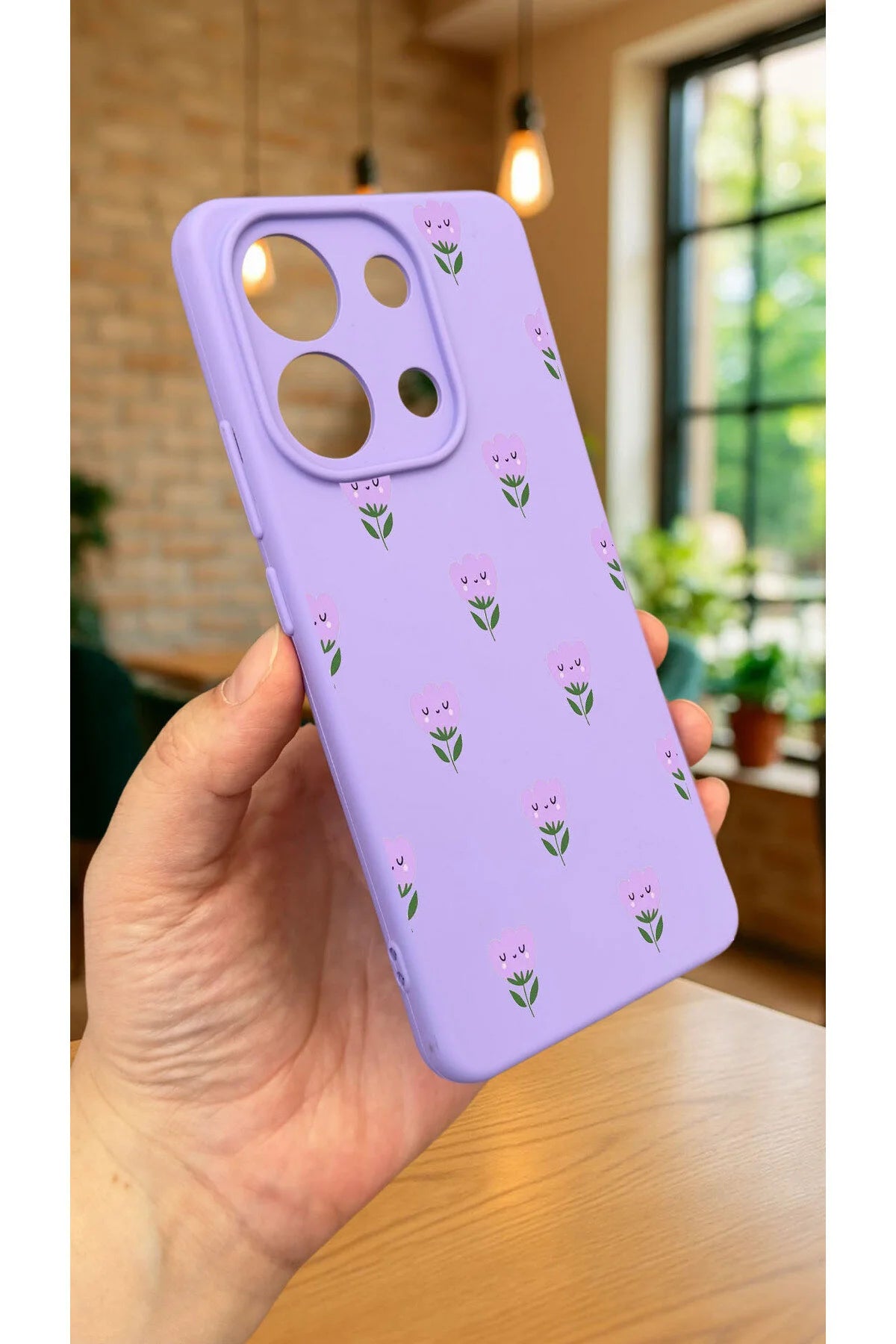 Xiaomi Redmi Note 13 Pro 4G MİNİ LALE DESENLİ Silikon Darbe Emici Klasik Korumalı Rubber Kılıf