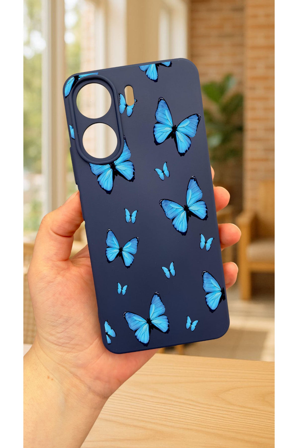 REDMİ 13C-MAVİ KELEBEK DESENLİ Lansman Kamera Korumalı Yumuşak Silikon RUBBER Kılıf