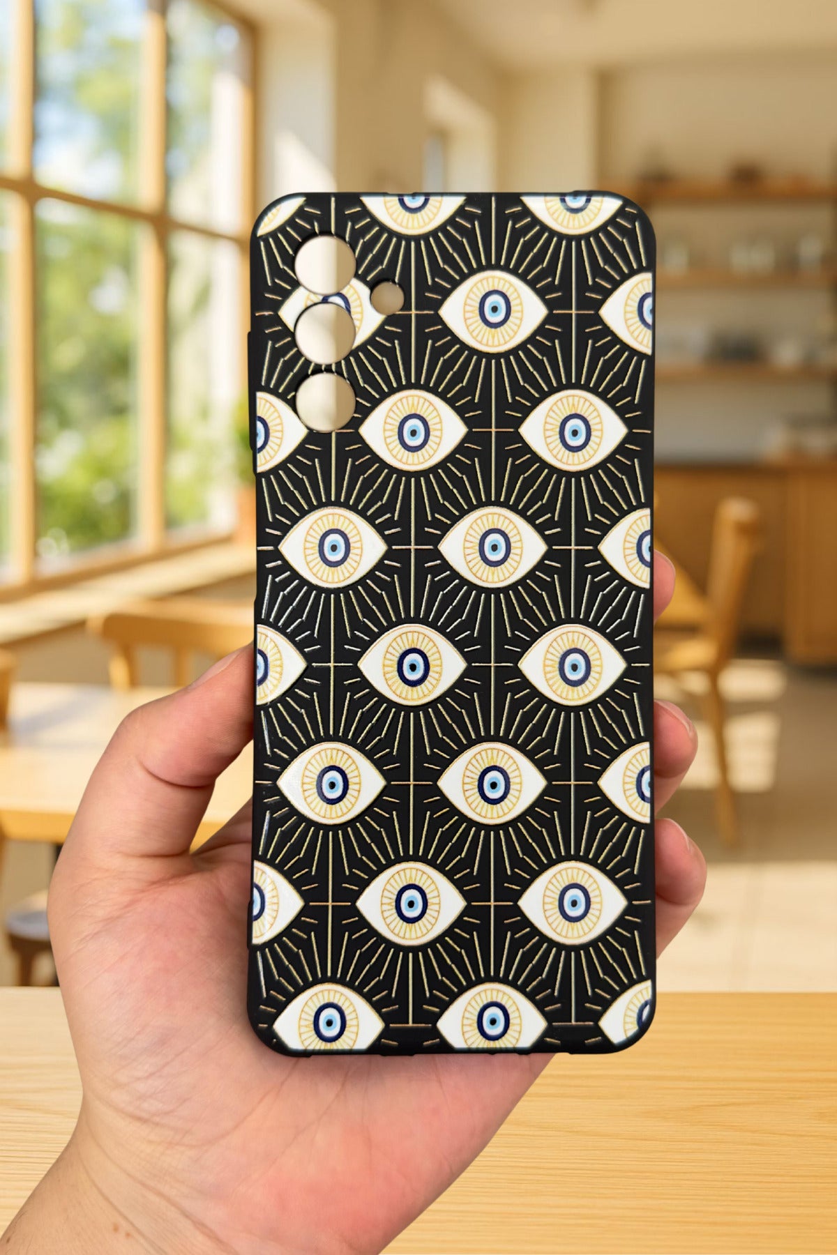 Samsung Galaxy A54 Uyumlu EVIL EYE DESENLİ Silikon Darbe Emici Klasik Korumalı Rubber Kılıf