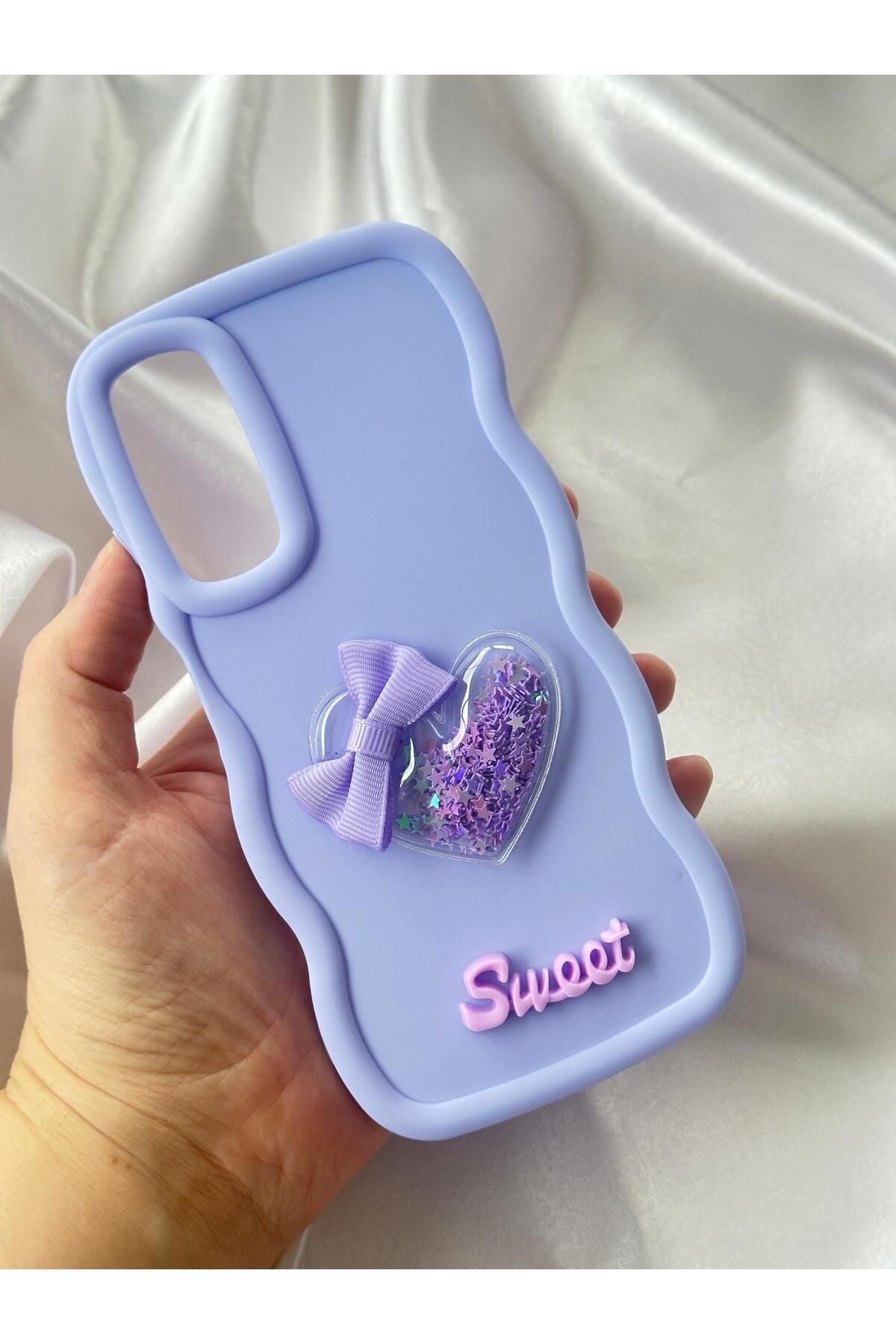 Samsung Galaxy A05s Renkli Kalp Kurdele Detaylı Simli Dalgalı Sweety Kılıf