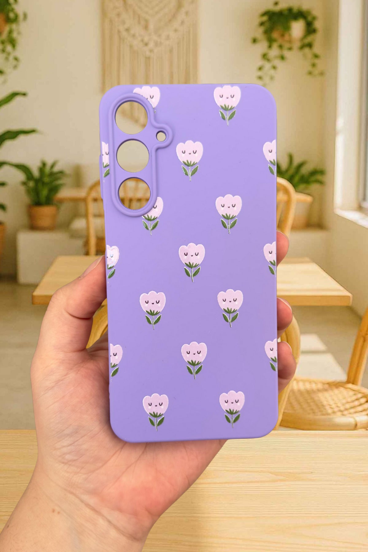 Samsung Galaxy A55 - MİNİ LALE DESENLİ Silikon Darbe Emici Klasik Korumalı Rubber Kılıf