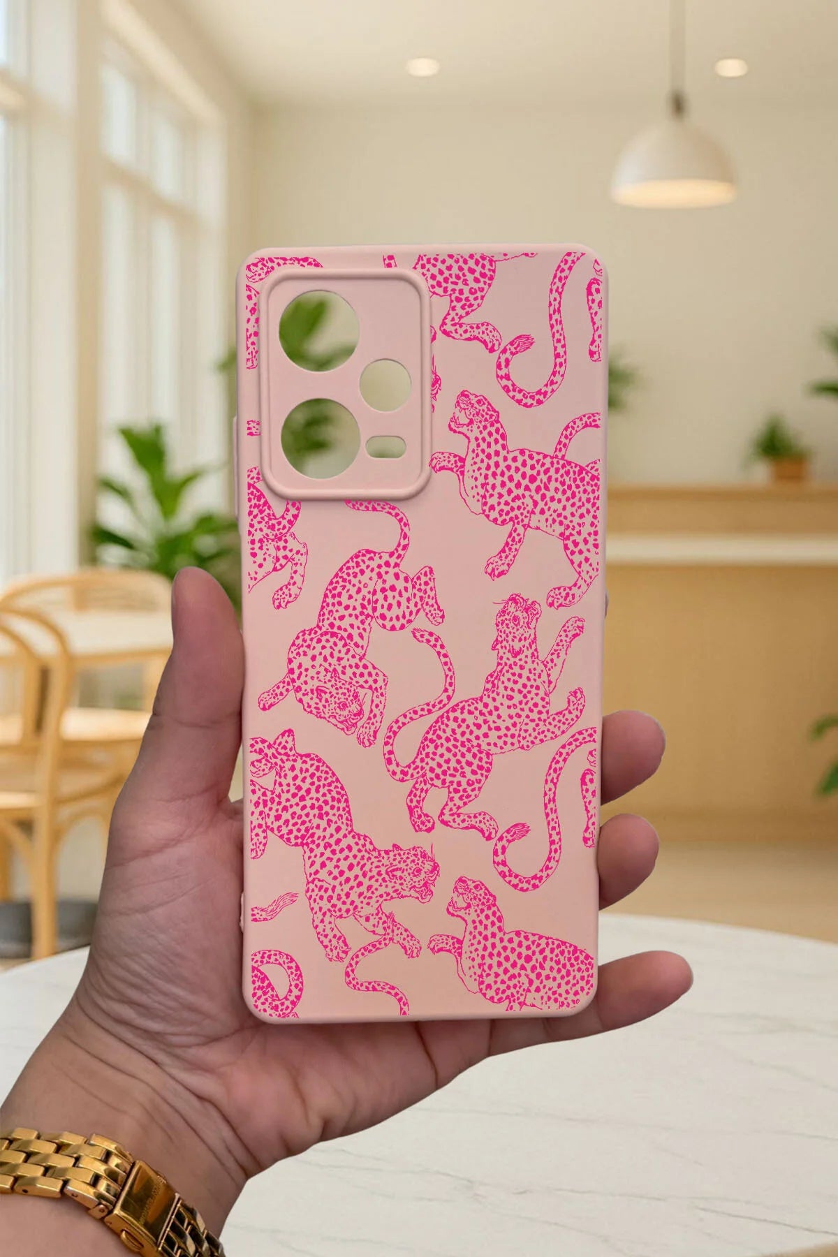 Xiaomi Redmi Note 12 Pro 5G PEMBE LEOPAR DESENLİ Silikon Darbe Emici Klasik Korumalı Rubber Kılıf