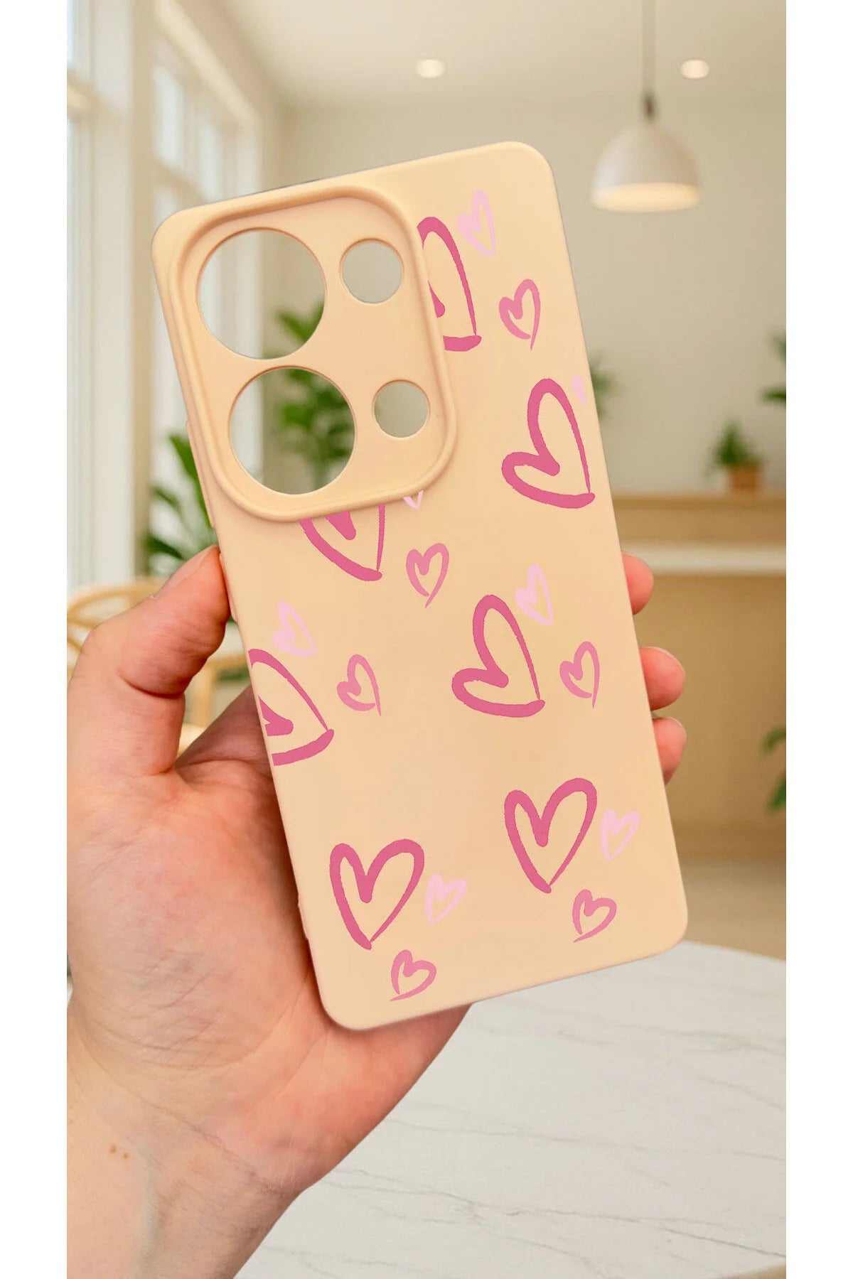 Xiaomi Redmi Note 13 Pro 4G PEMBE KALP DESENLİ Silikon Darbe Emici Klasik Korumalı Rubber Kılıf