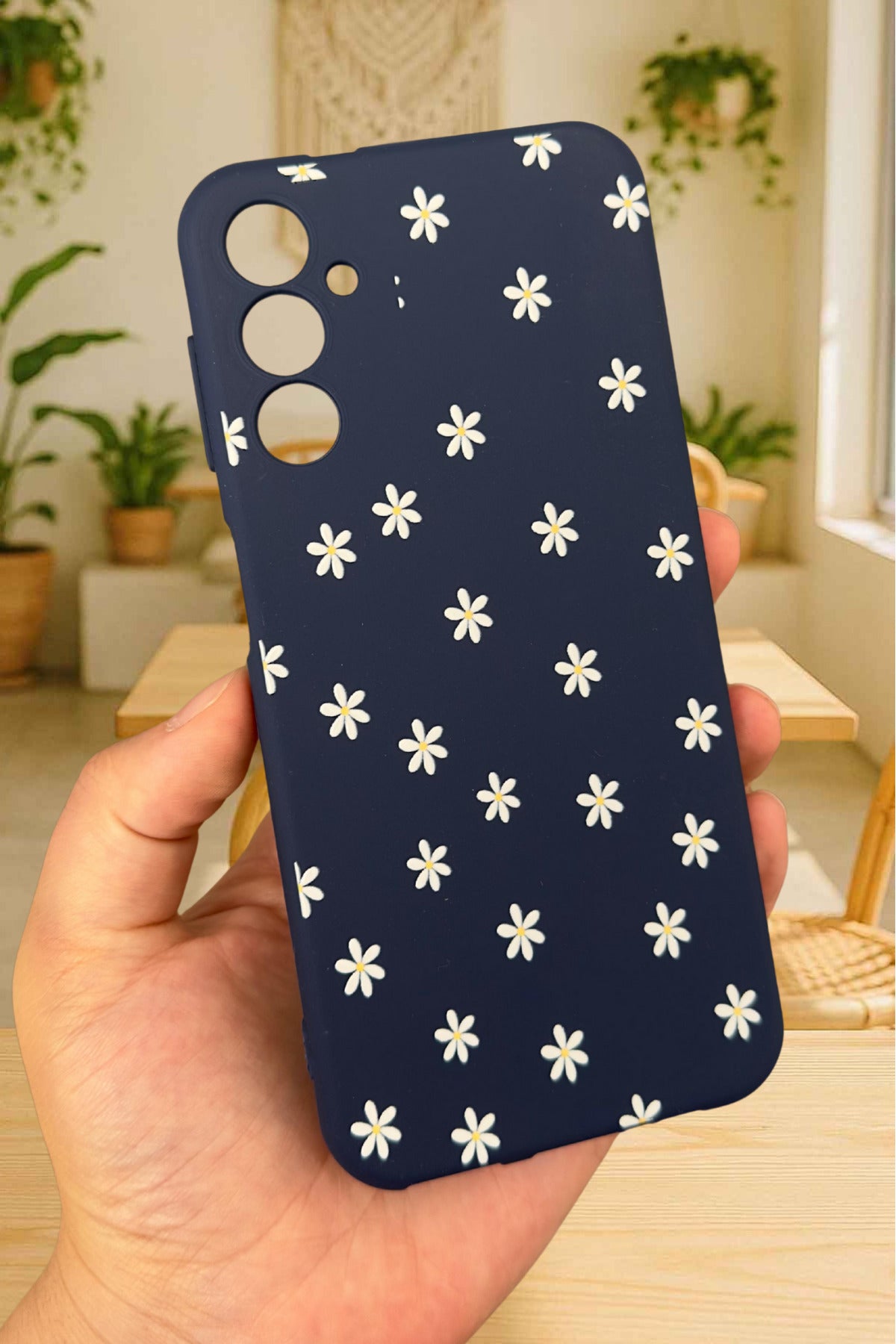 Samsung Galaxy A14 Uyumlu Mini Papatya Desenli Silikon Darbe Emici Klasik Korumalı Rubber Kılıf