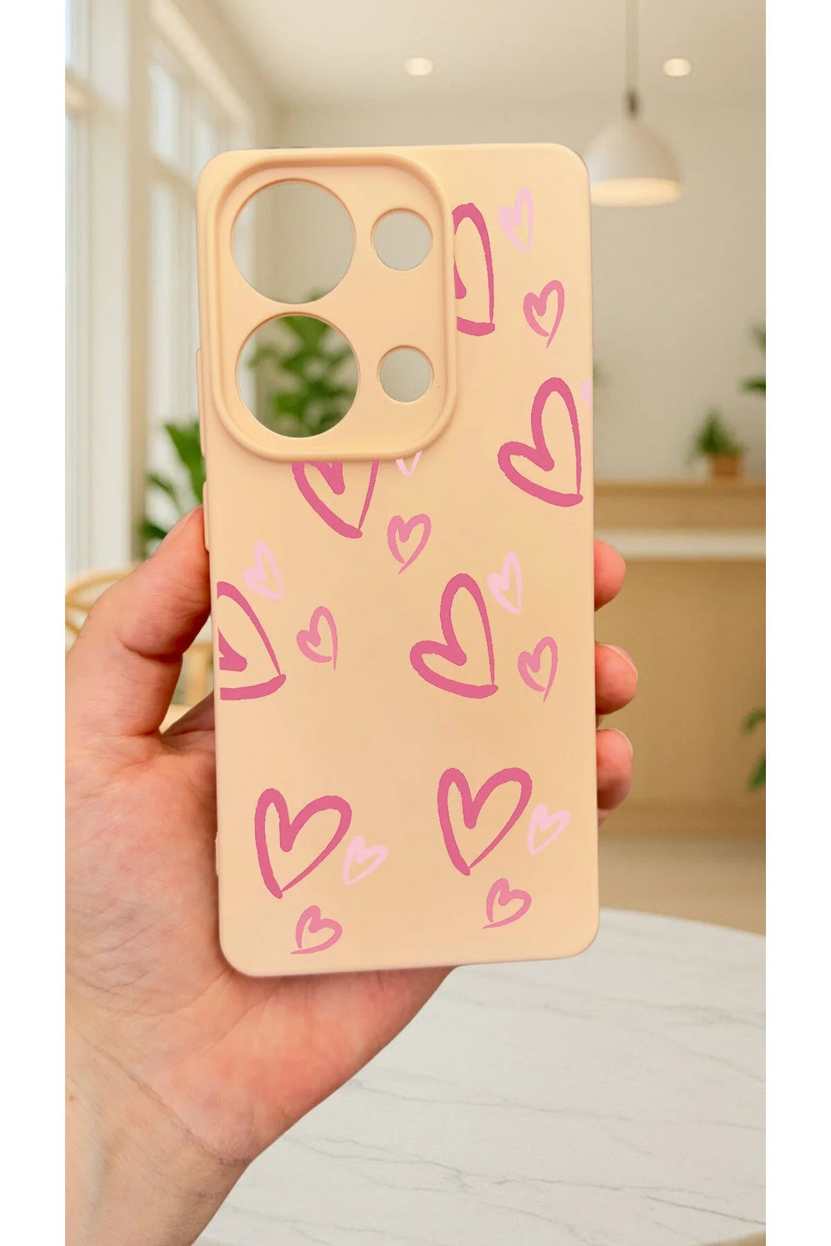Xiaomi Redmi Note 13 Pro 4G PEMBE KALP DESENLİ Silikon Darbe Emici Klasik Korumalı Rubber Kılıf