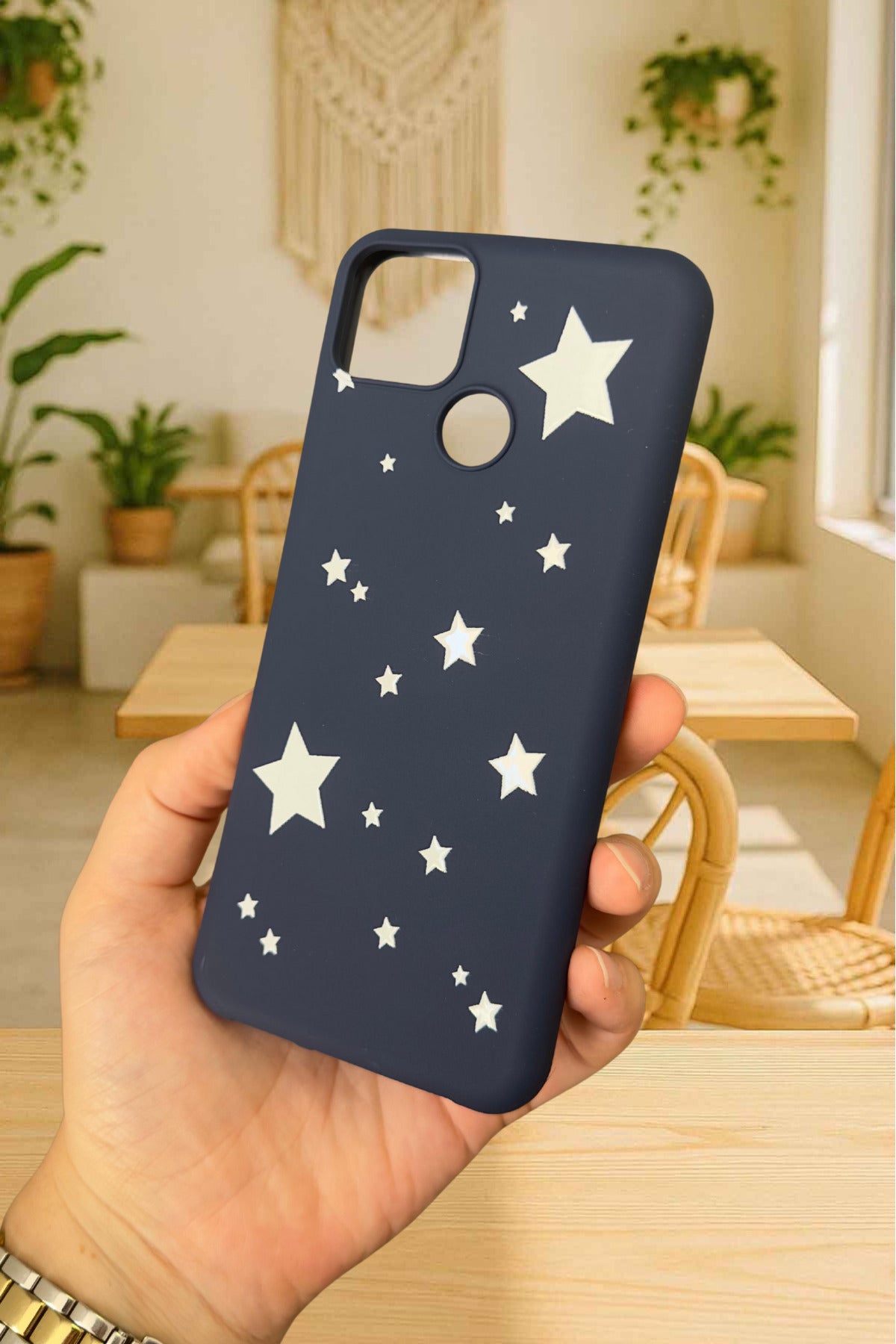 Realme C25 - MİNİ YILDIZ DESENLİ Silikon Darbe Emici Klasik Korumalı Rubber Kılıf