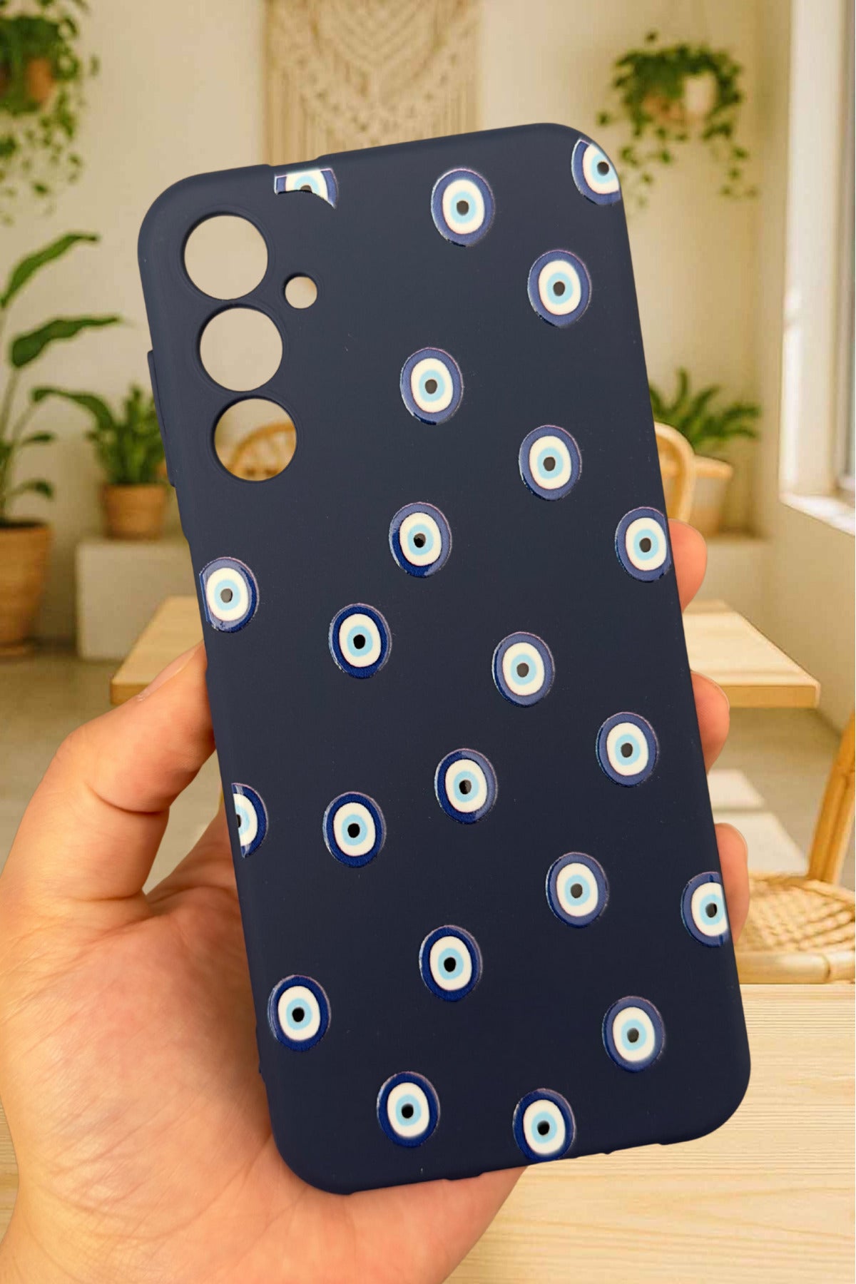 Samsung Galaxy A14 Uyumlu Nazar Boncuk Desenli Silikon Darbe Emici Klasik Korumalı Rubber Kılıf