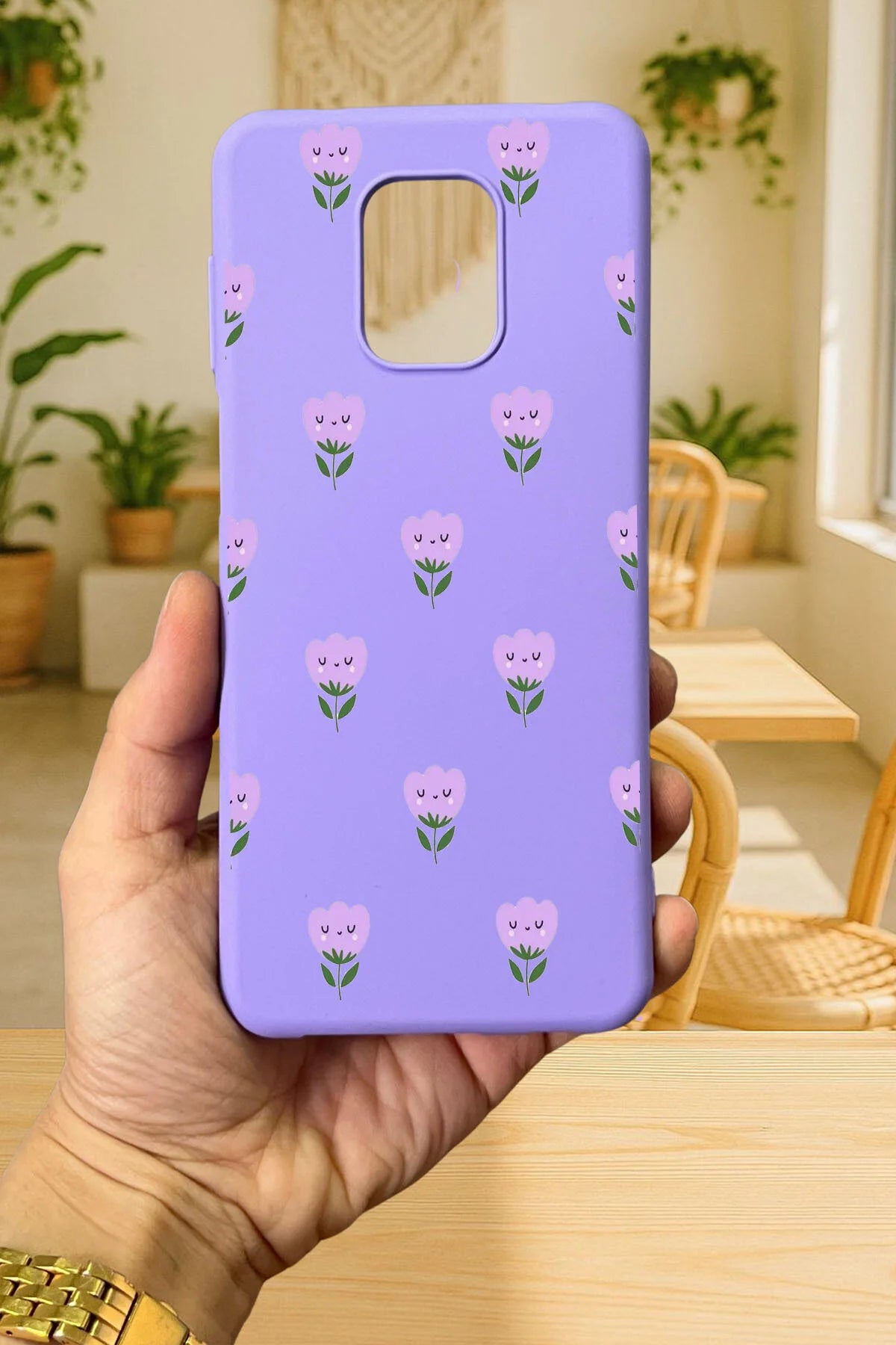 Redmi Note 9 Pro/9S Uyumlu MİNİ LALE DESENLİ Silikon Darbe Emici Klasik Korumalı Rubber Kılıf