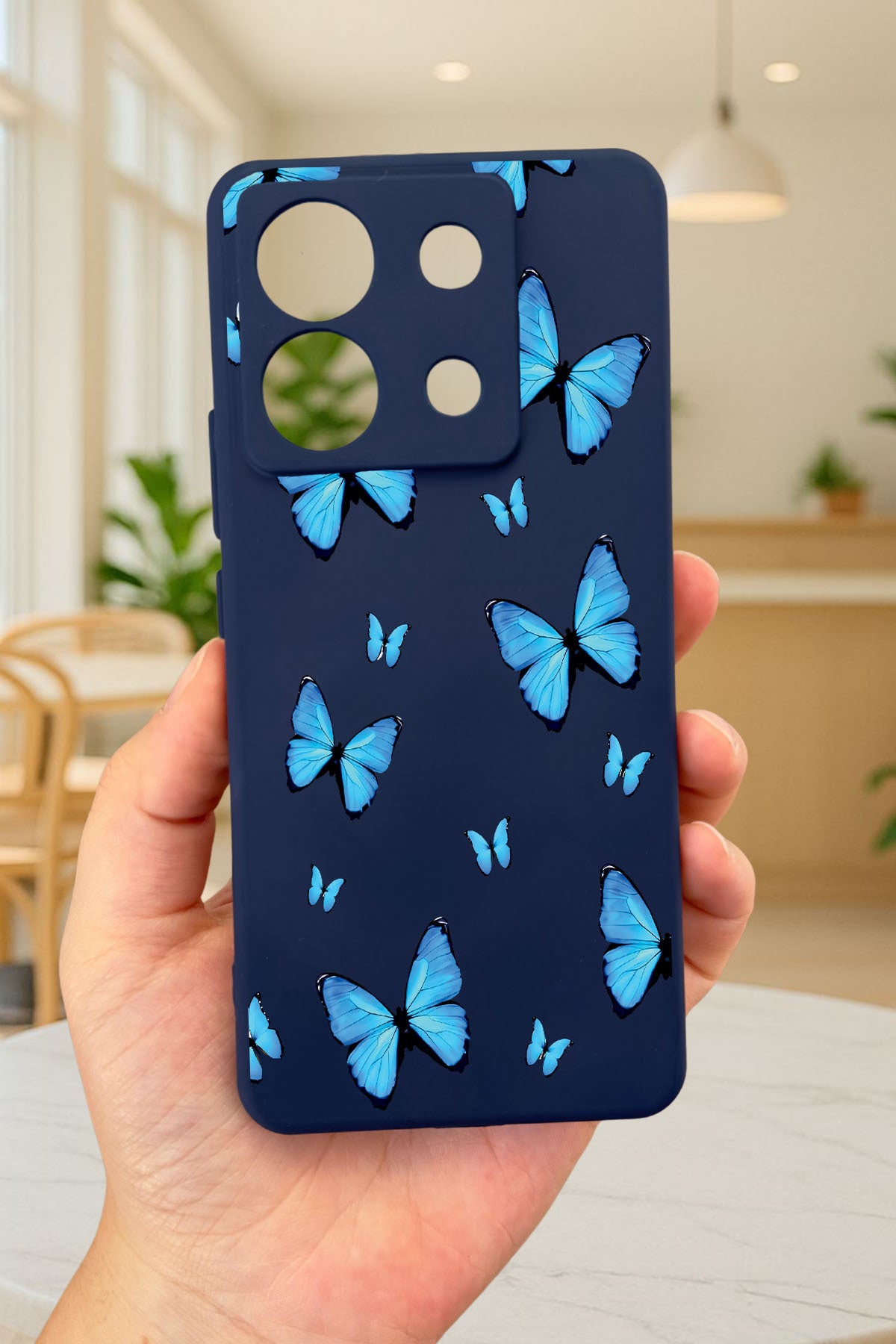 Xiaomi Redmi Note 13 Pro 5G MAVİ KELEBEK DESENLİ Silikon Darbe Emici Klasik Korumalı Rubber Kılıf