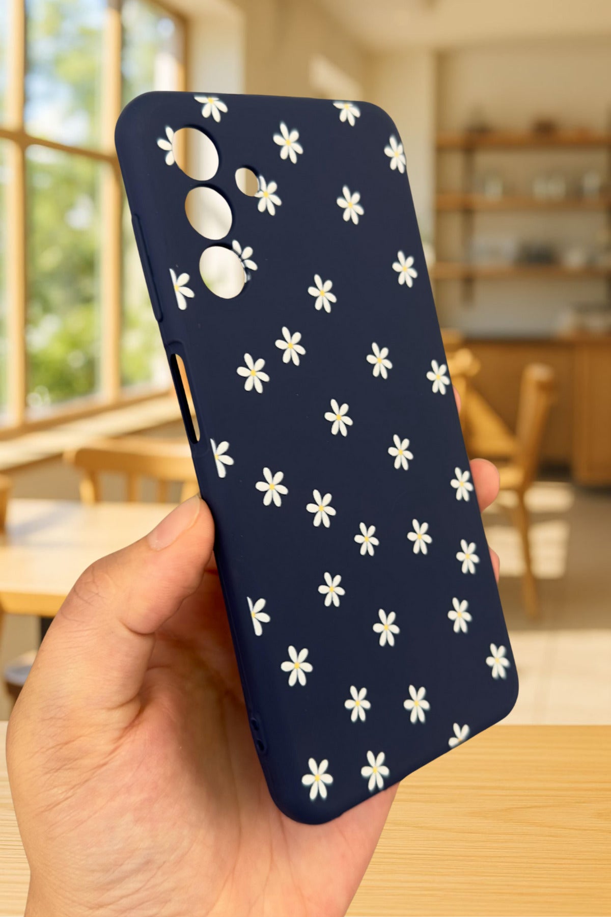 Samsung Galaxy A54 Uyumlu Mini Papatya Desenli Silikon Darbe Emici Klasik Korumalı Rubber Kılıf