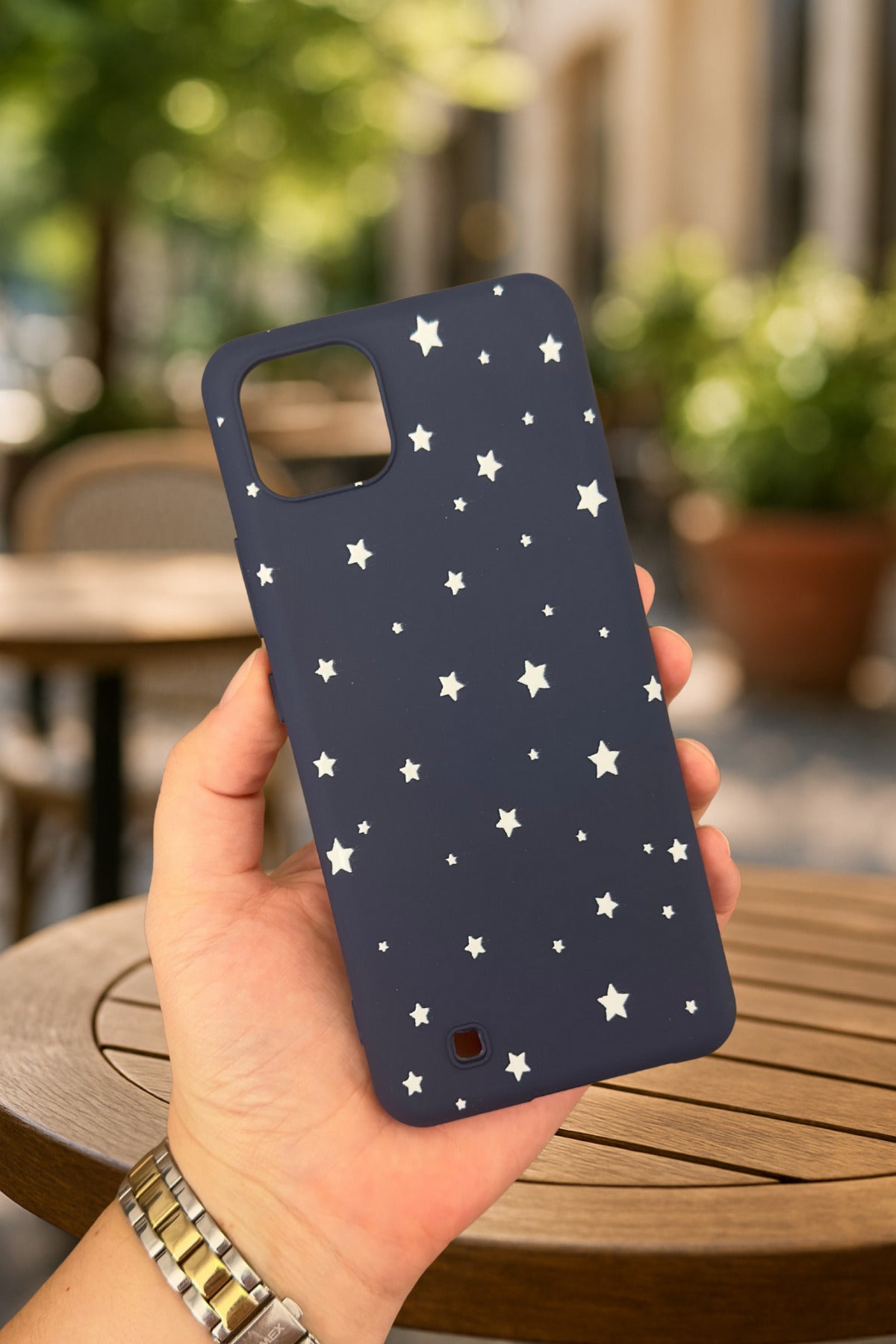 Realme C11 - MİNİMAL YILDIZ DESENLİ Silikon Darbe Emici Klasik Korumalı Rubber Kılıf