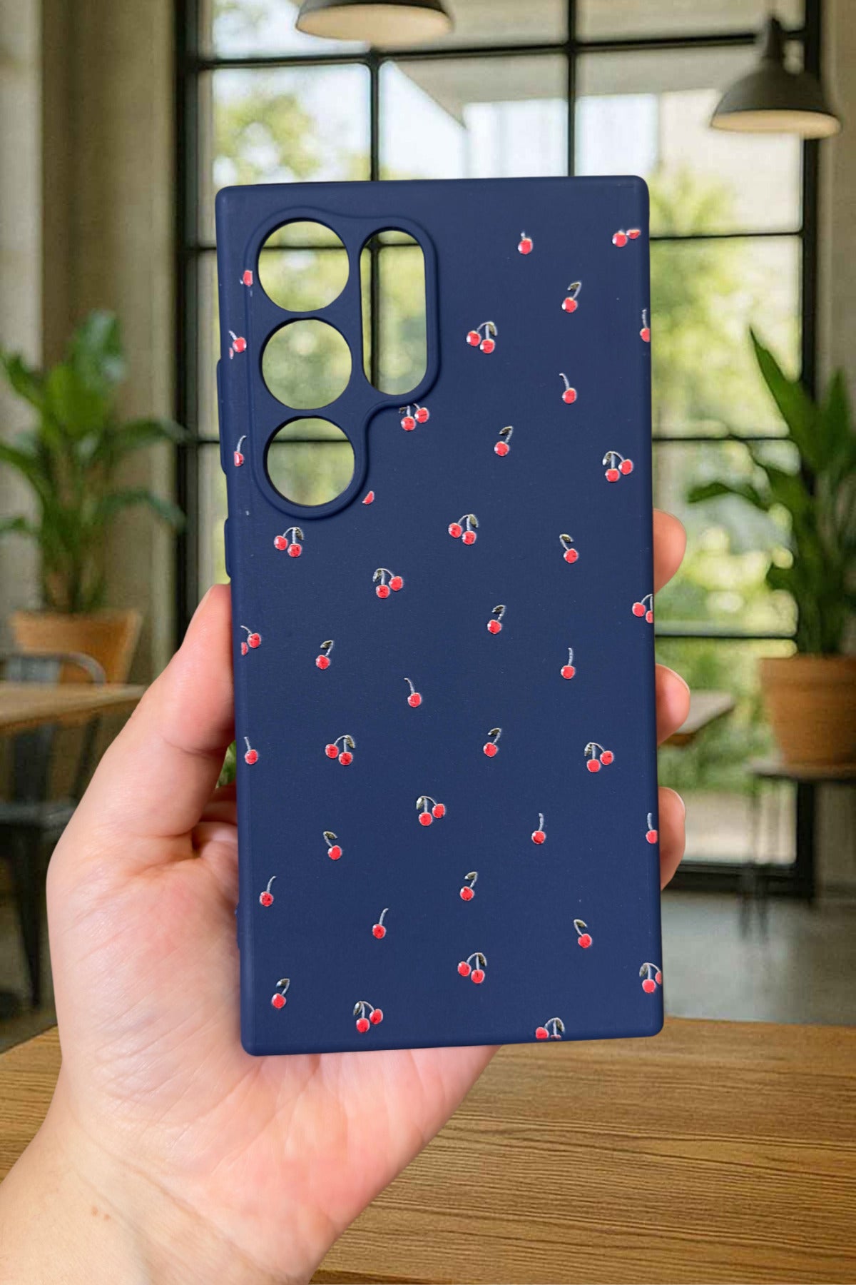 Samsung Galaxy S24 Ultra- MİNİ KİRAZ DESENLİ Silikon Darbe Emici Klasik Korumalı Rubber Kılıf