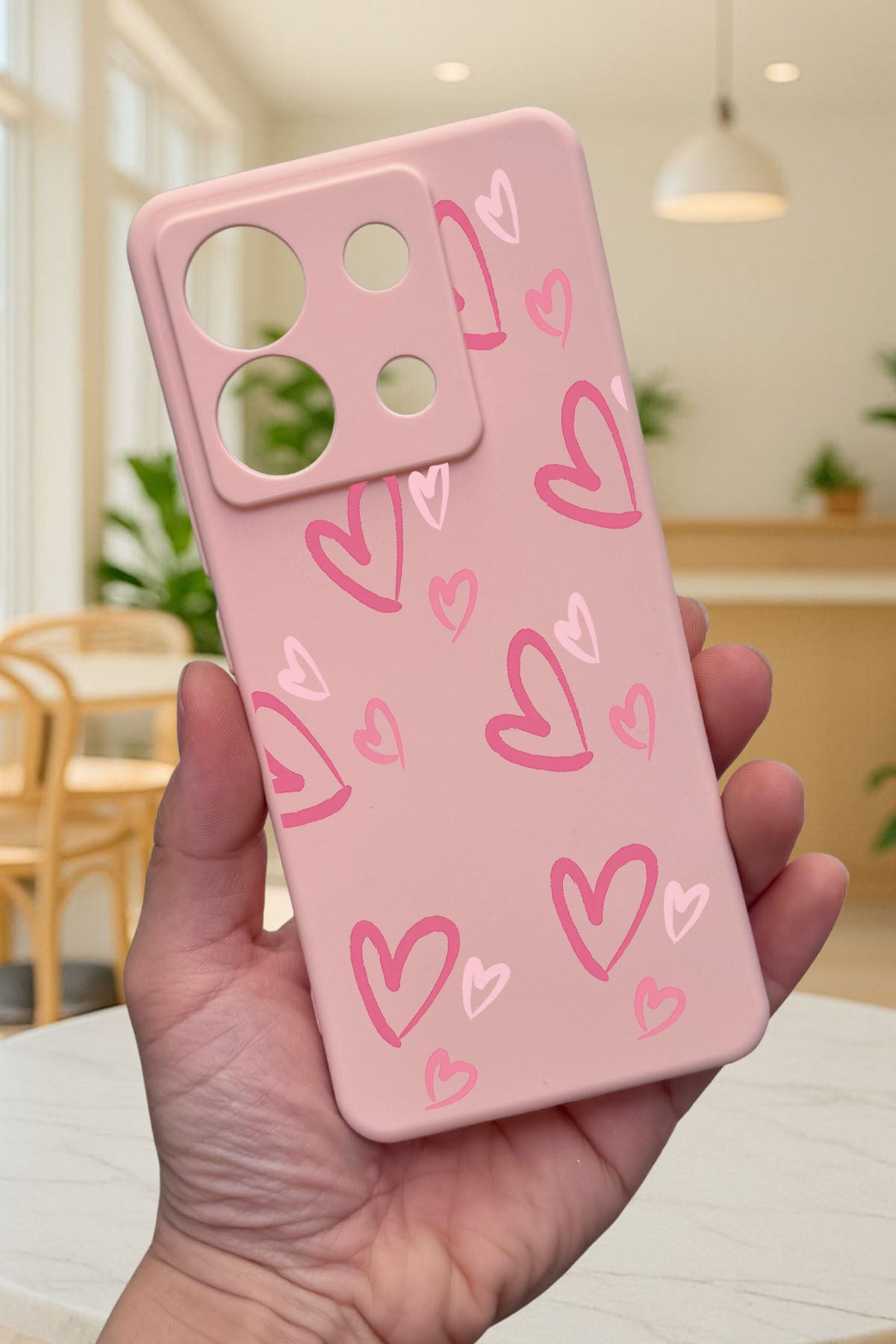 Xiaomi Redmi Note 13 Pro 5G PEMBE KALP DESENLİ Silikon Darbe Emici Klasik Korumalı Rubber Kılıf