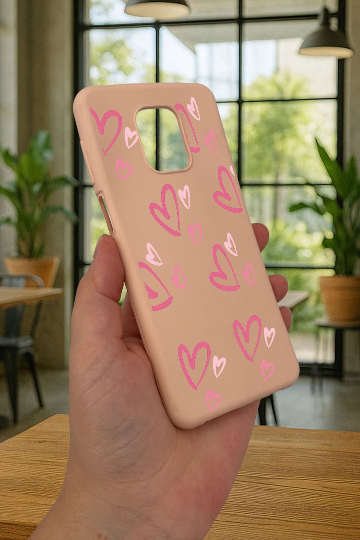 Redmi Note 9 Pro/9S Uyumlu PEMBE KALP DESENLİ Silikon Darbe Emici Klasik Korumalı Rubber Kılıf