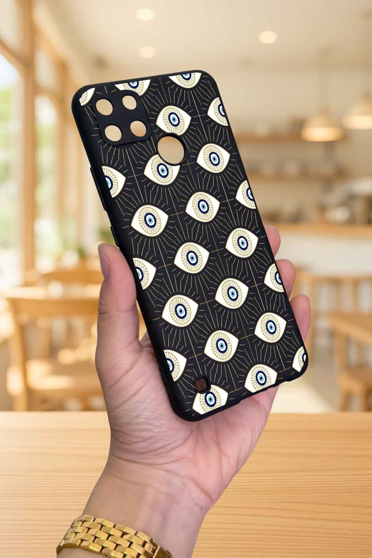 Realme C21Y Ve C25Y -EVIL EYE DESENLİ Silikon Darbe Emici Klasik Korumalı Rubber Kılıf