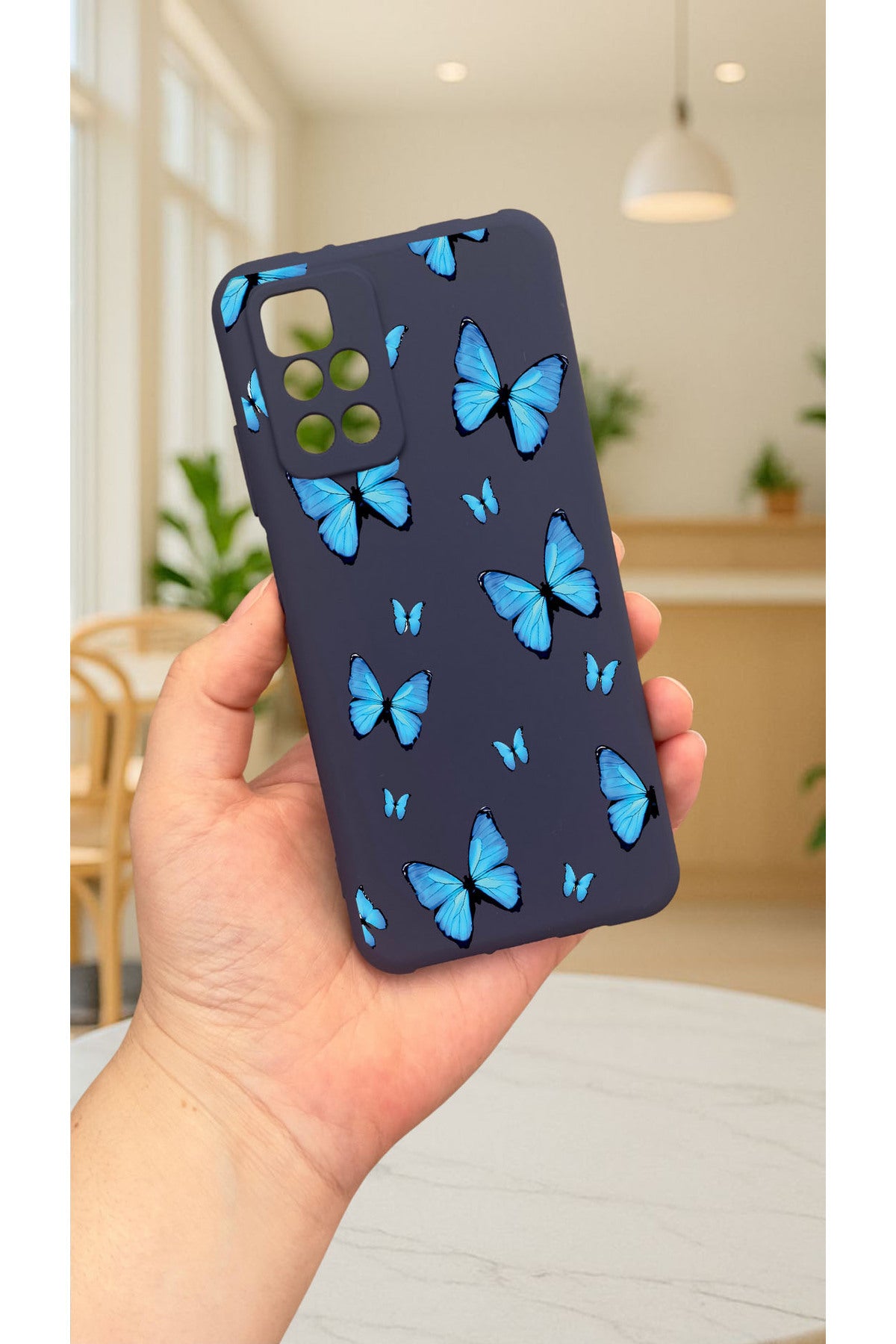 Xiaomi Redmi 10 2022 MAVİ KELEBEK DESENLİ Silikon Darbe Emici Klasik Korumalı Rubber Kılıf