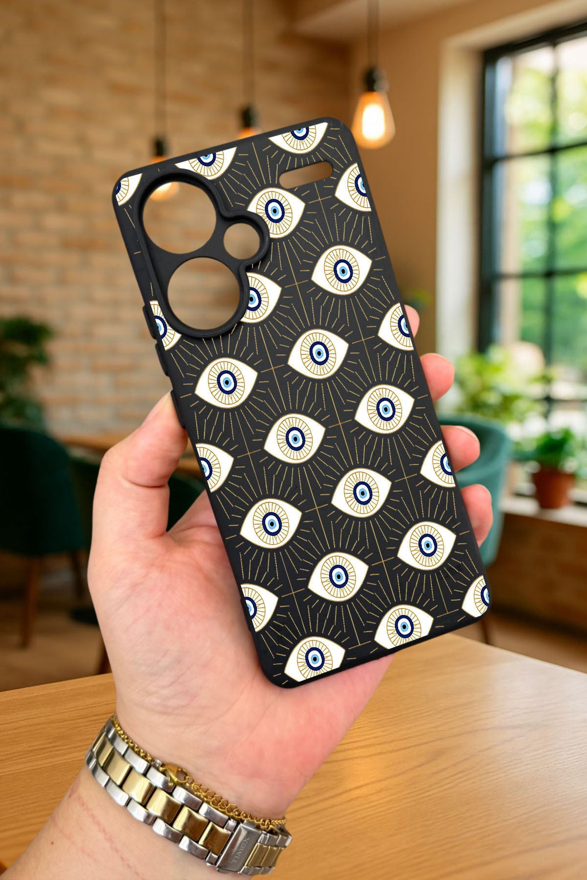 Redmi Note 13 Pro Plus EVIL EYE DESENLİ Silikon Darbe Emici Klasik Korumalı Rubber Kılıf