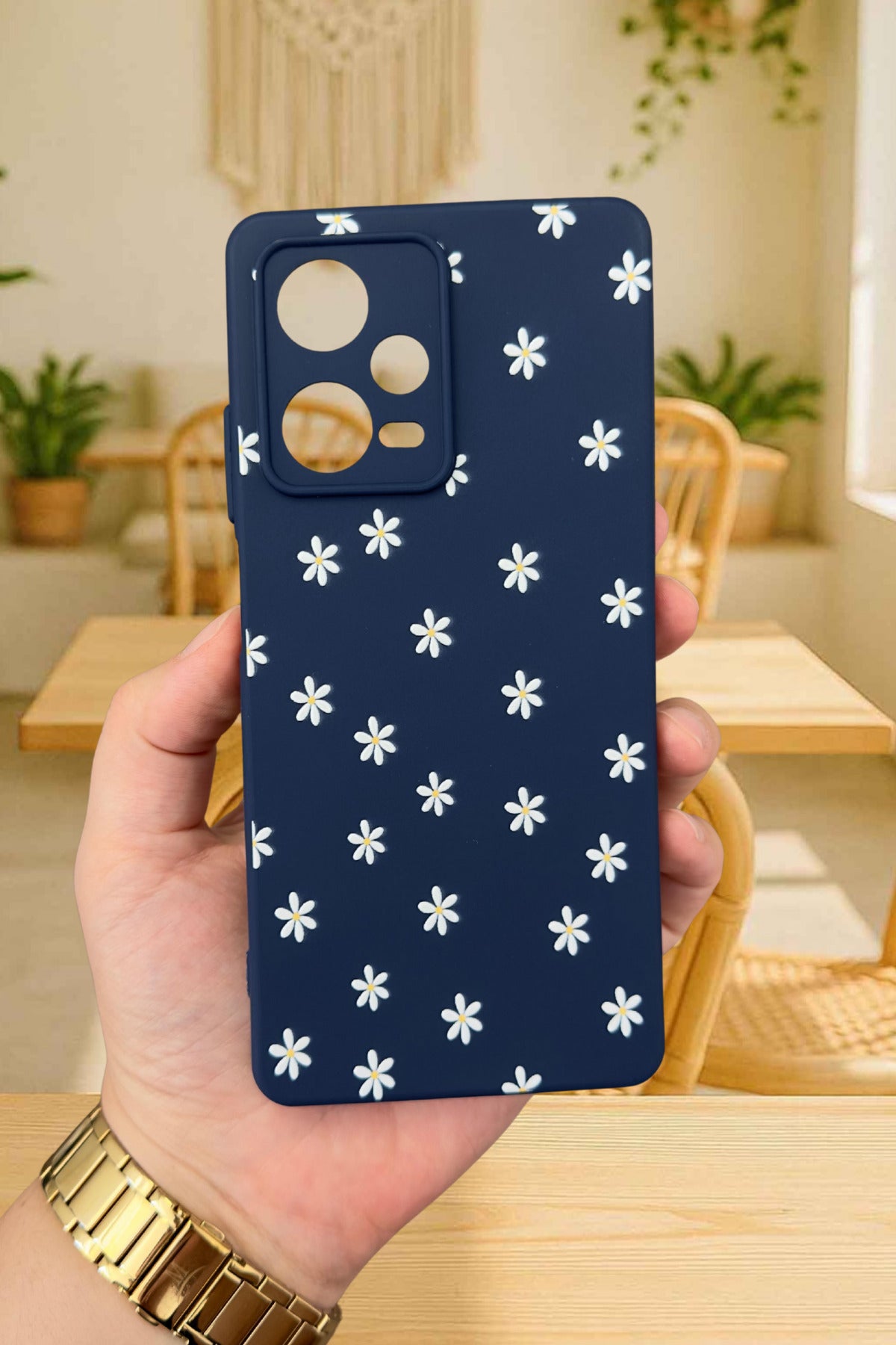 Xiaomi Redmi Note 12 Pro5G-MİNİ PAPATYA DESENLİ Silikon Darbe Emici Klasik Korumalı Rubber Kılıf