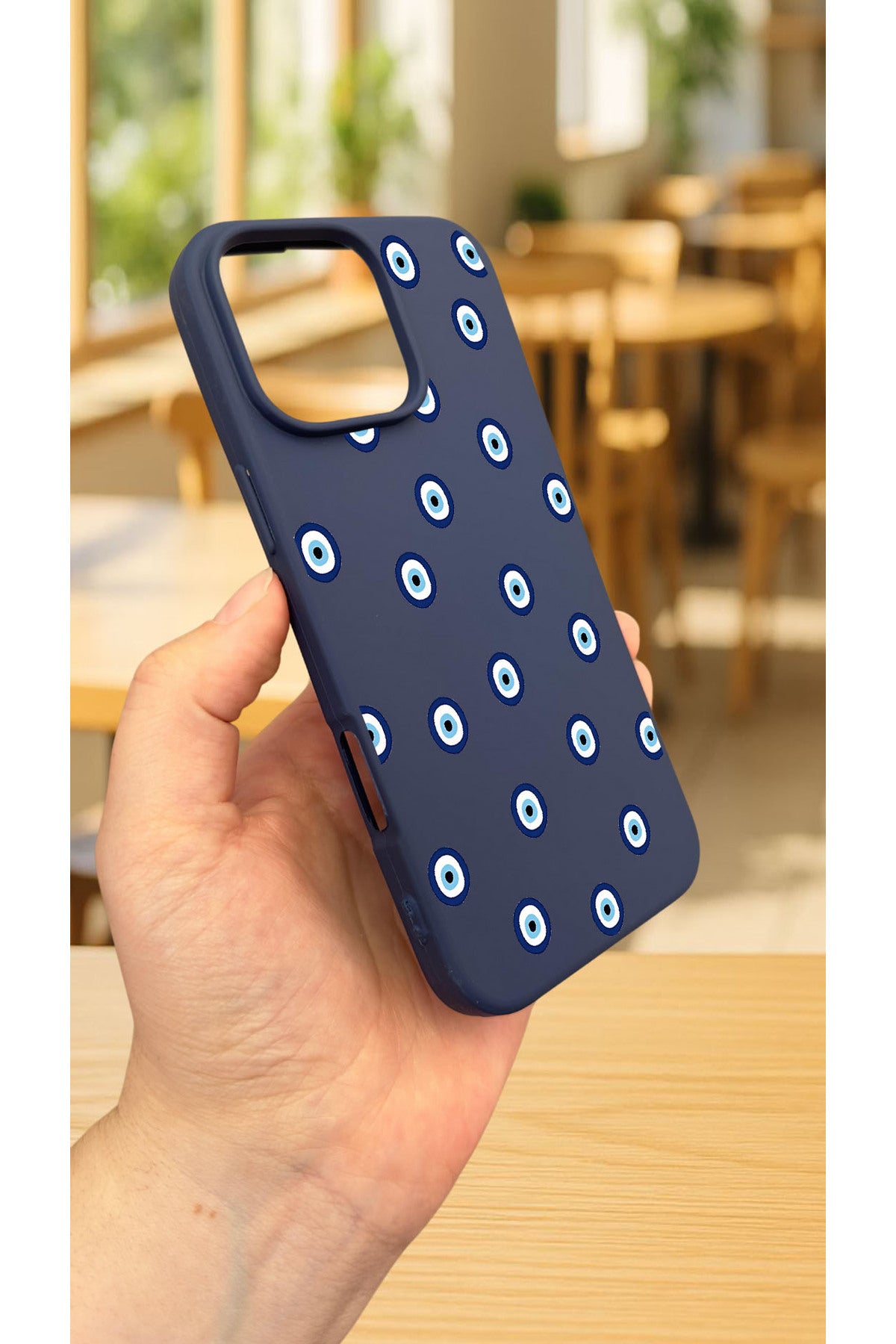 iPhone 15 Pro Max -NAZAR BONCUK DESENLİ Silikon Darbe Emici Klasik Korumalı Rubber Kılıf