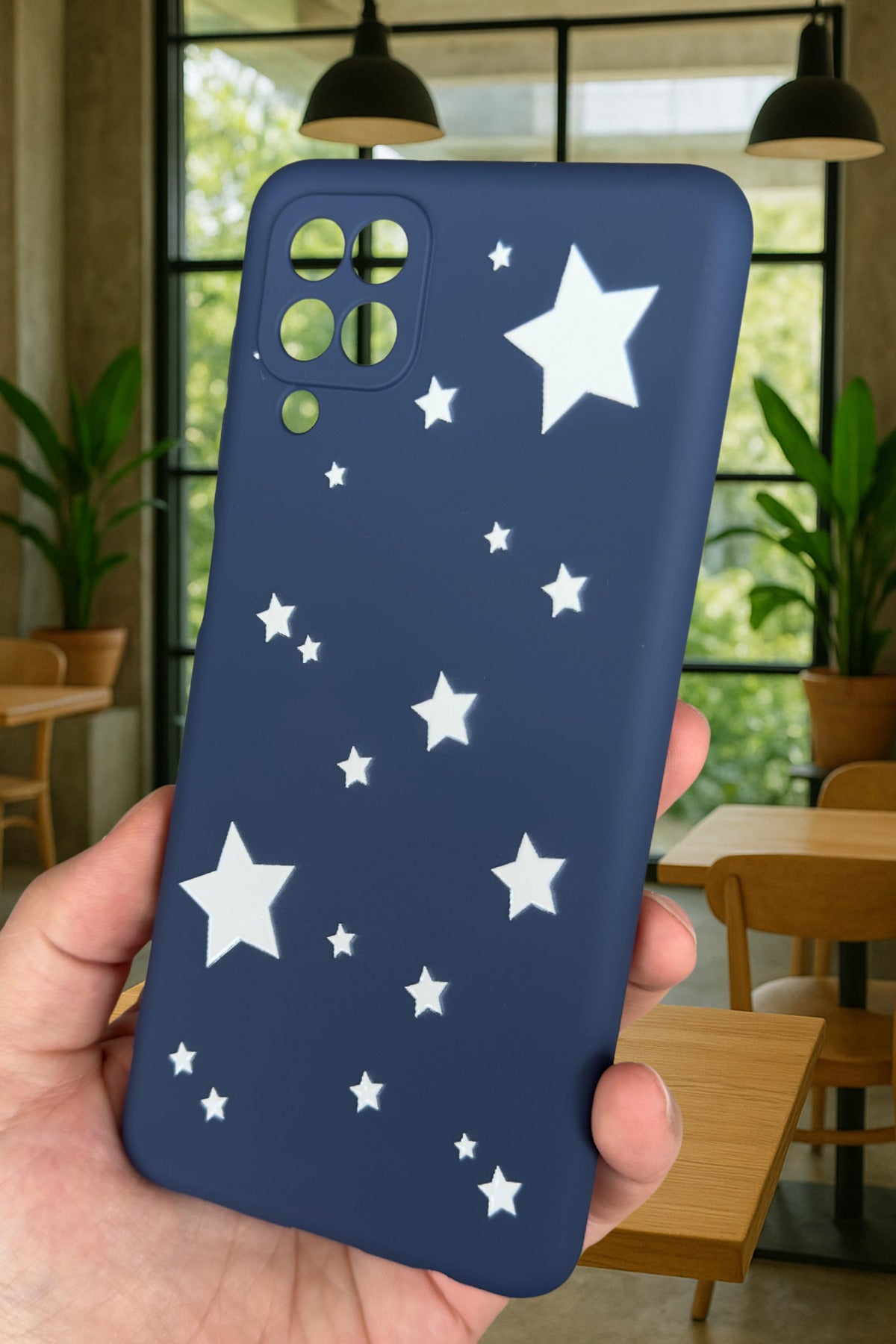 Samsung Galaxy A12 Uyumlu Mini Yıldız Desenli Silikon Darbe Emici Klasik Korumalı Rubber Kılıf