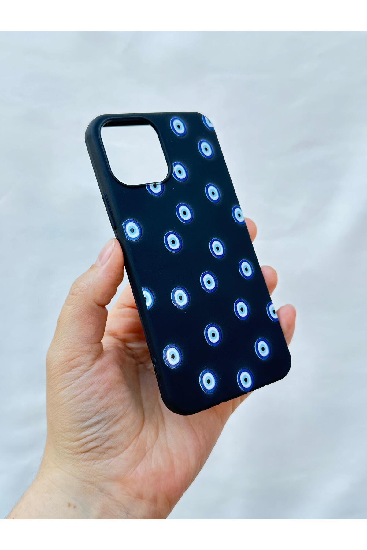 iPhone 12 ve 12 Pro Uyumlu NAZAR BONCUK DESENLİ Silikon Darbe Emici Klasik Korumalı Rubber Kılıf