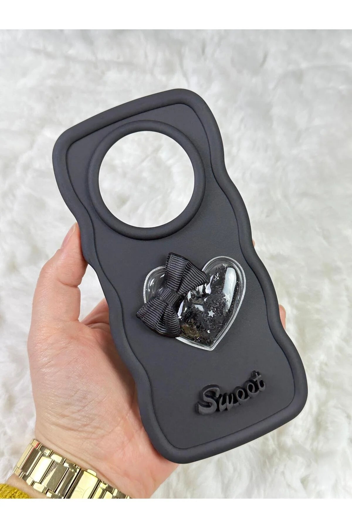 Xİaomi Redmi A3 Renkli Kalp Kurdele Detaylı Simli Dalgalı Sweety Kılıf