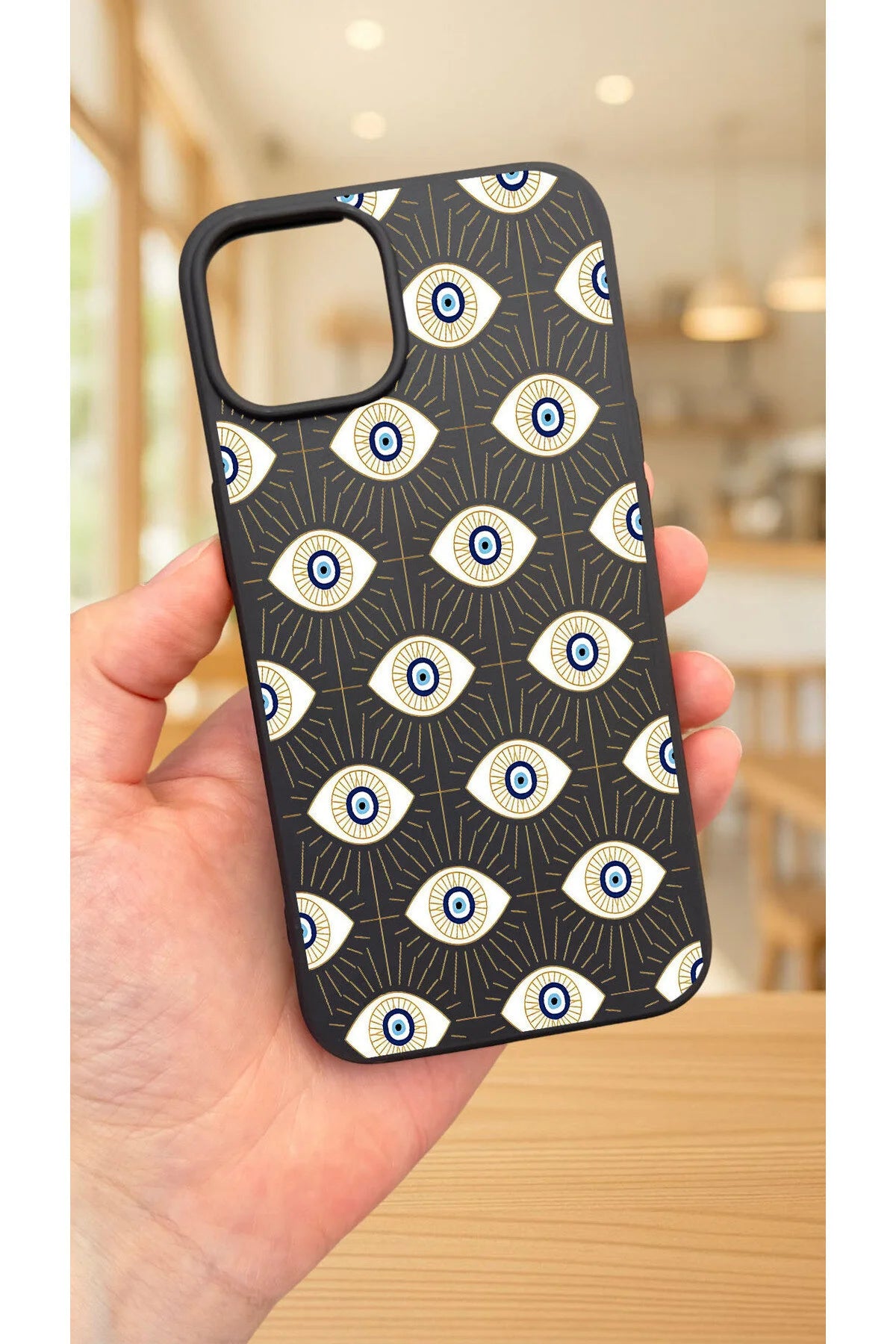 iPhone 12 ve 12 Pro Uyumlu EVIL EYE DESENLİ Silikon Darbe Emici Klasik Korumalı Rubber Kılıf