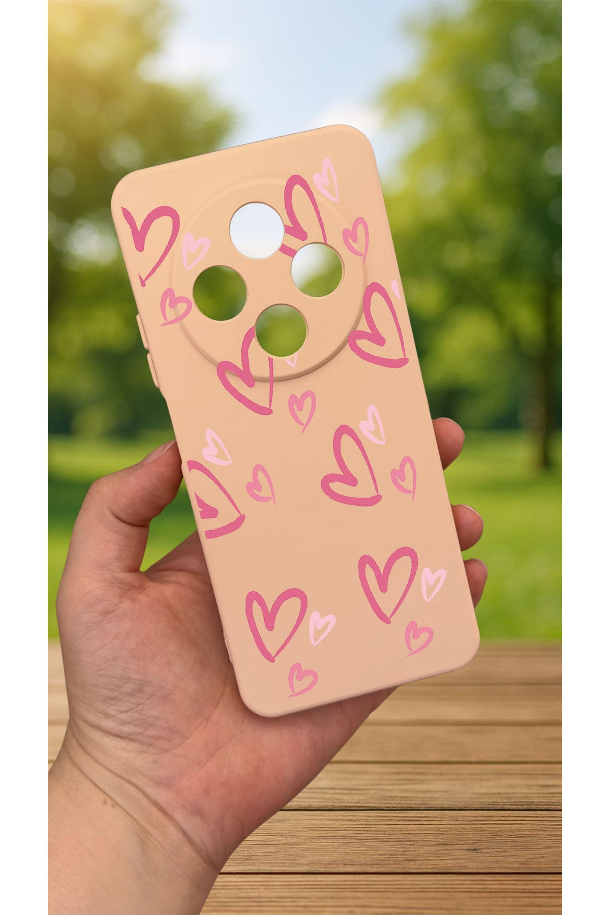 Redmi 14C -PEMBE KALP DESENLİ Silikon Darbe Emici Klasik Korumalı Rubber Kılıf