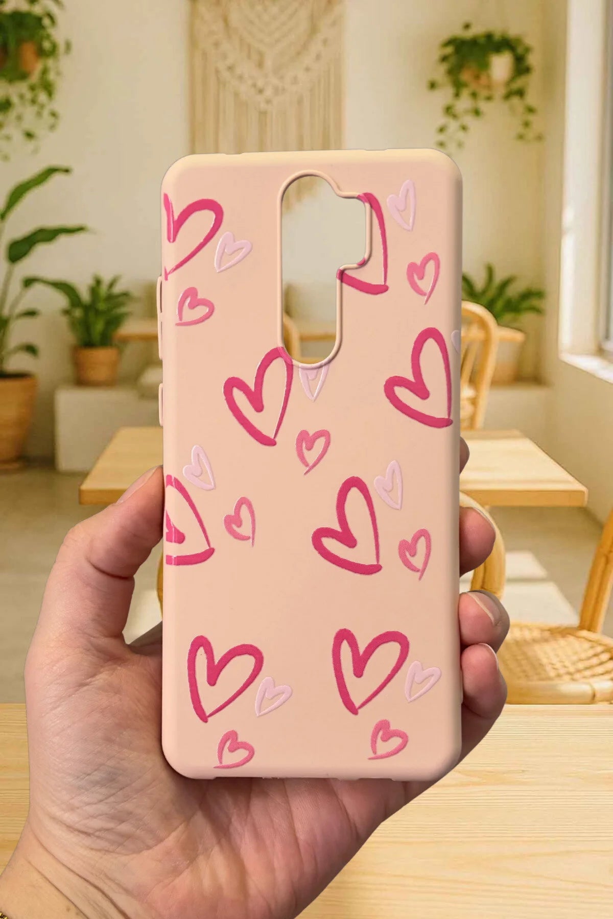 Xiaomi Redmi Note 8 Pro- PEMBE KALP DESENLİ Silikon Darbe Emici Klasik Korumalı Rubber Kılıf