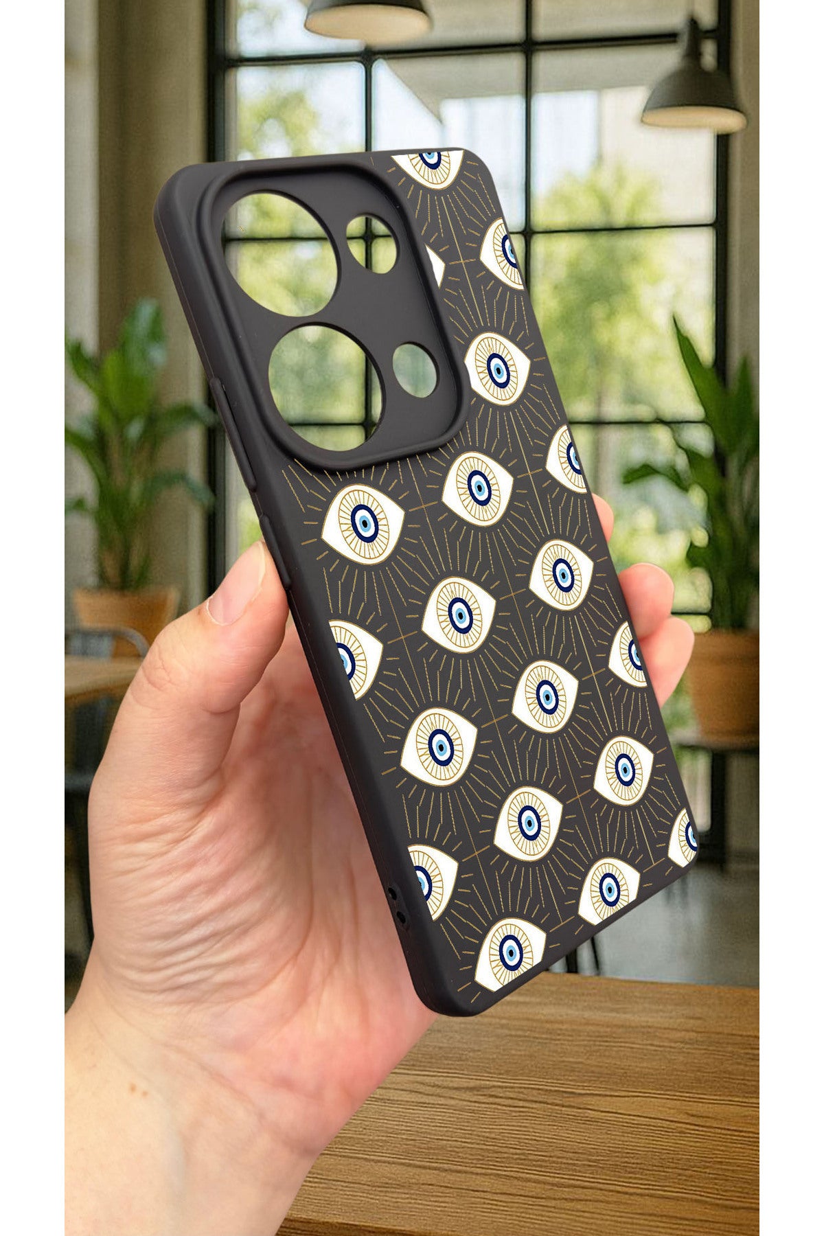 Redmi Note 13 4G EVIL EYE DESENLİ Uyumlu Silikon Darbe Emici Klasik Korumalı Rubber Kılıf