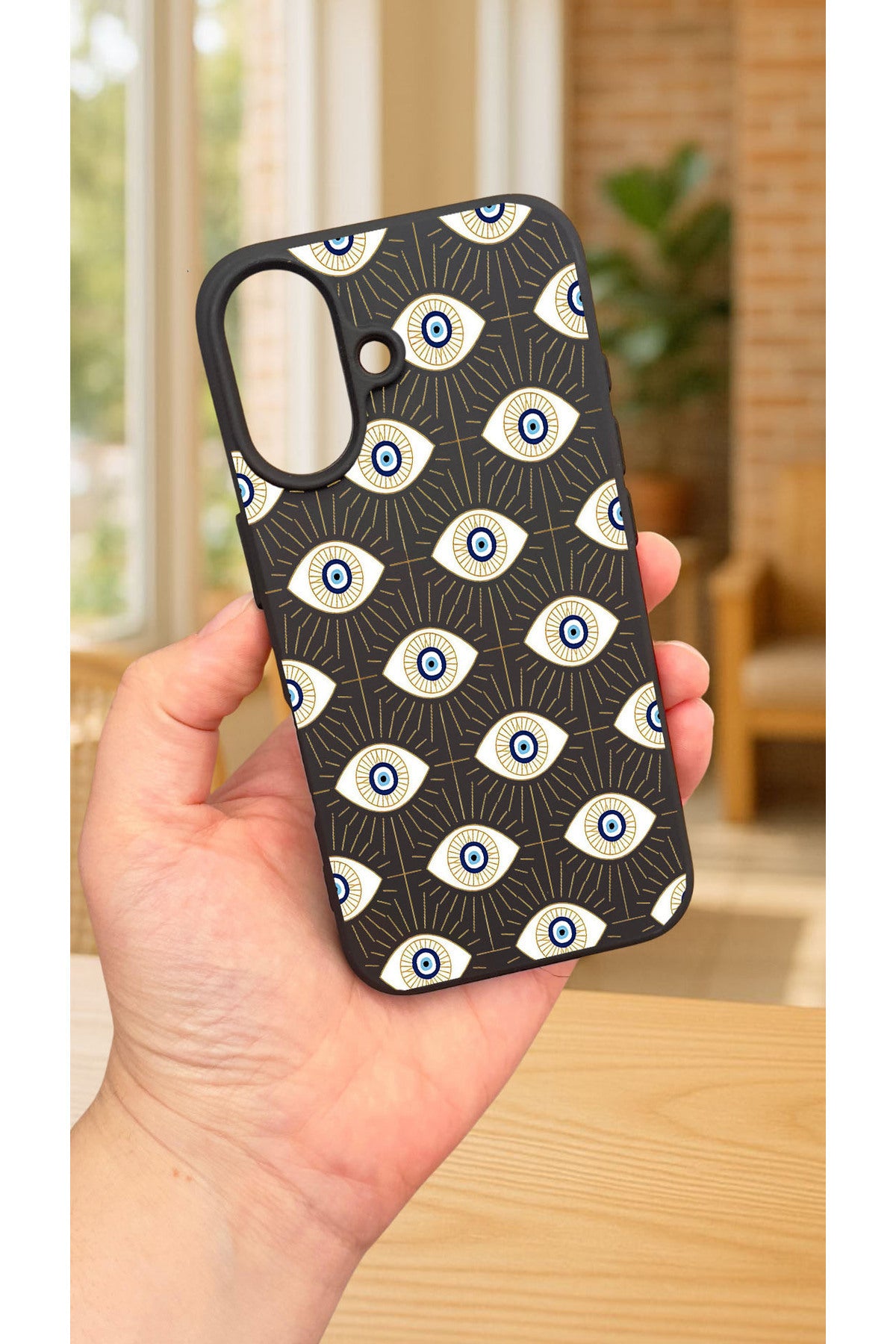 iPhone 16 -EVIL EYE DESENLİ Silikon Darbe Emici Klasik Korumalı Rubber Kılıf