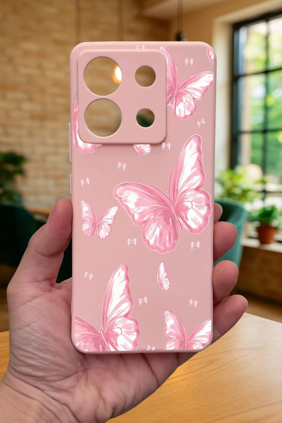 Xiaomi RM Note 13 Pro 5G PEMBE KELEBEK DESENLİ Silikon Darbe Emici Klasik Korumalı Rubber Kılıf
