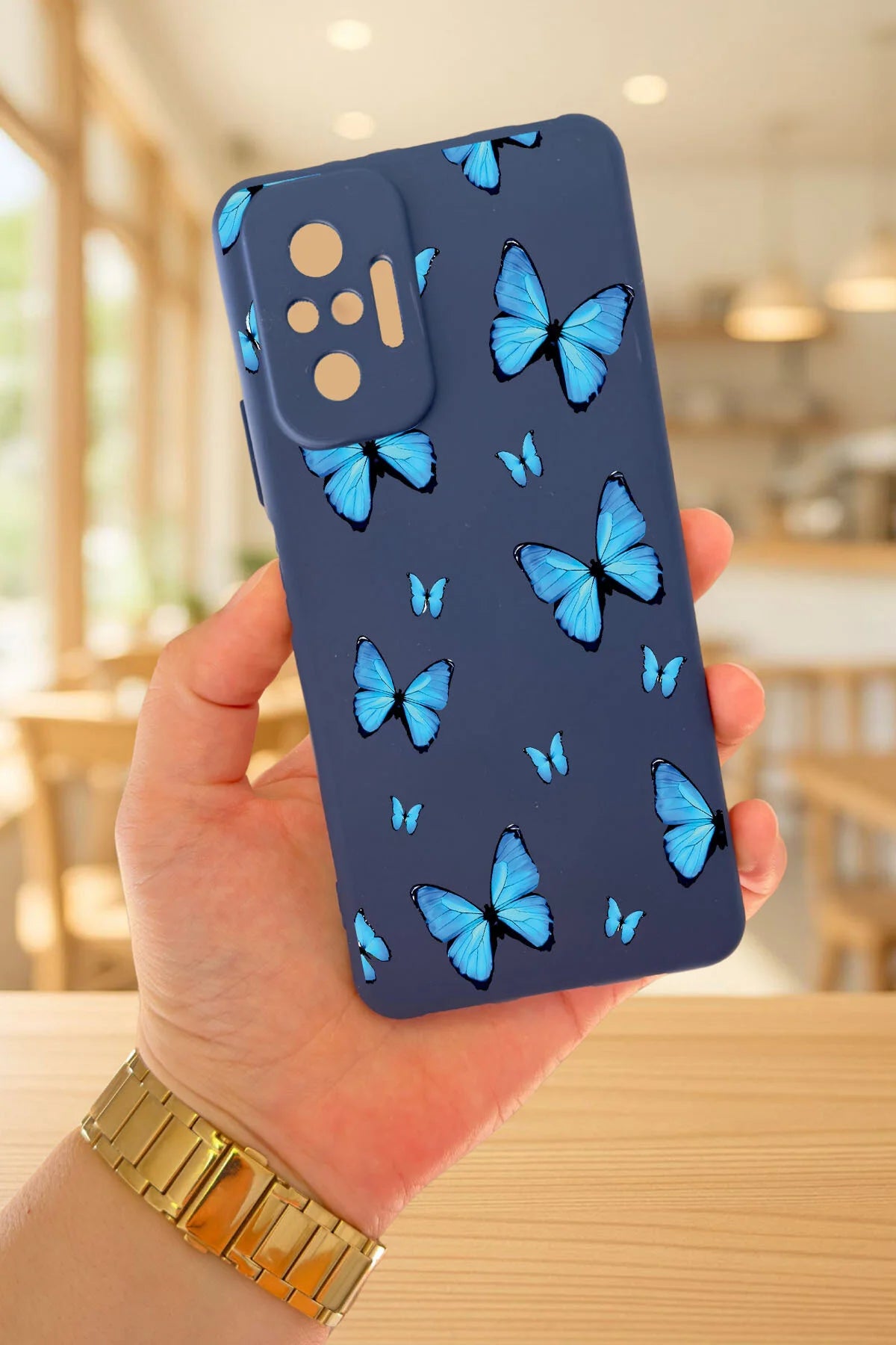 Xiaomi Redmi Note 1O Pro MAVİ KELEBEK DESENLİ Silikon Darbe Emici Klasik Korumalı Rubber Kılıf