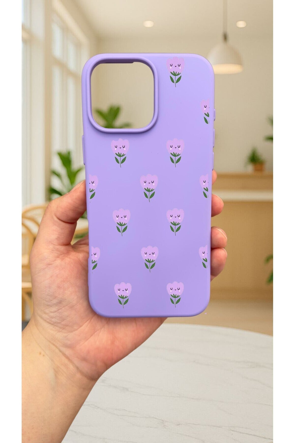 iPhone 16 Pro Max -MİNİ LALE DESENLİ Silikon Darbe Emici Klasik Korumalı Rubber Kılıf