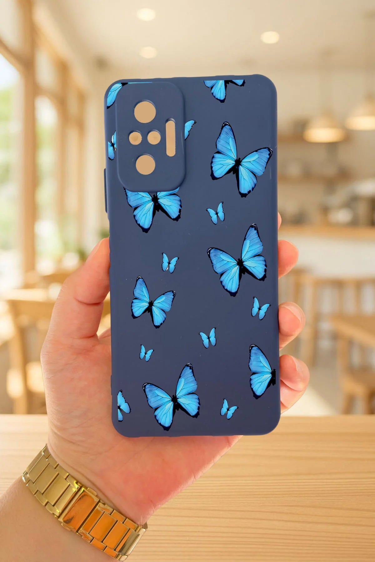 Xiaomi Redmi Note 1O Pro MAVİ KELEBEK DESENLİ Silikon Darbe Emici Klasik Korumalı Rubber Kılıf