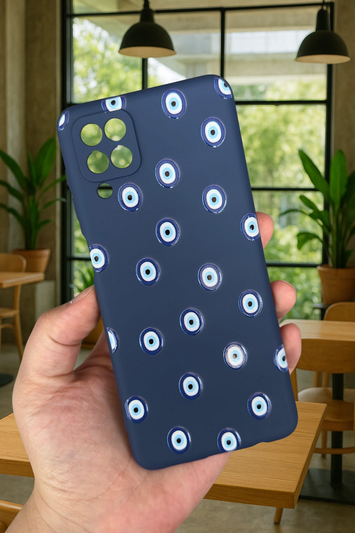 Samsung Galaxy A12 Uyumlu Nazar Boncuk Desenli Silikon Darbe Emici Klasik Korumalı Rubber Kılıf