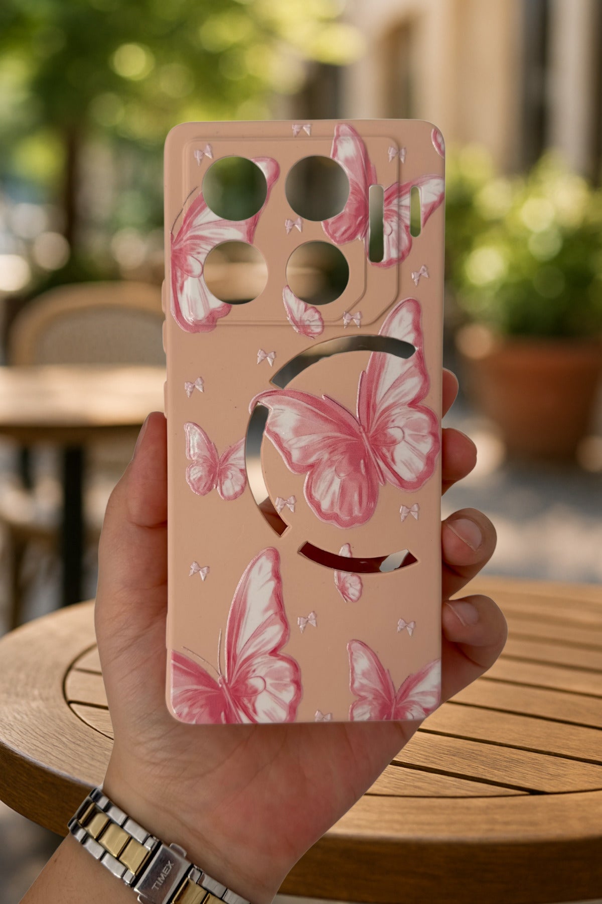 İnfinix GT 20 Pro-PEMBE KELEBEK DESENLİ Silikon Darbe Emici Klasik Korumalı Rubber Kılıf