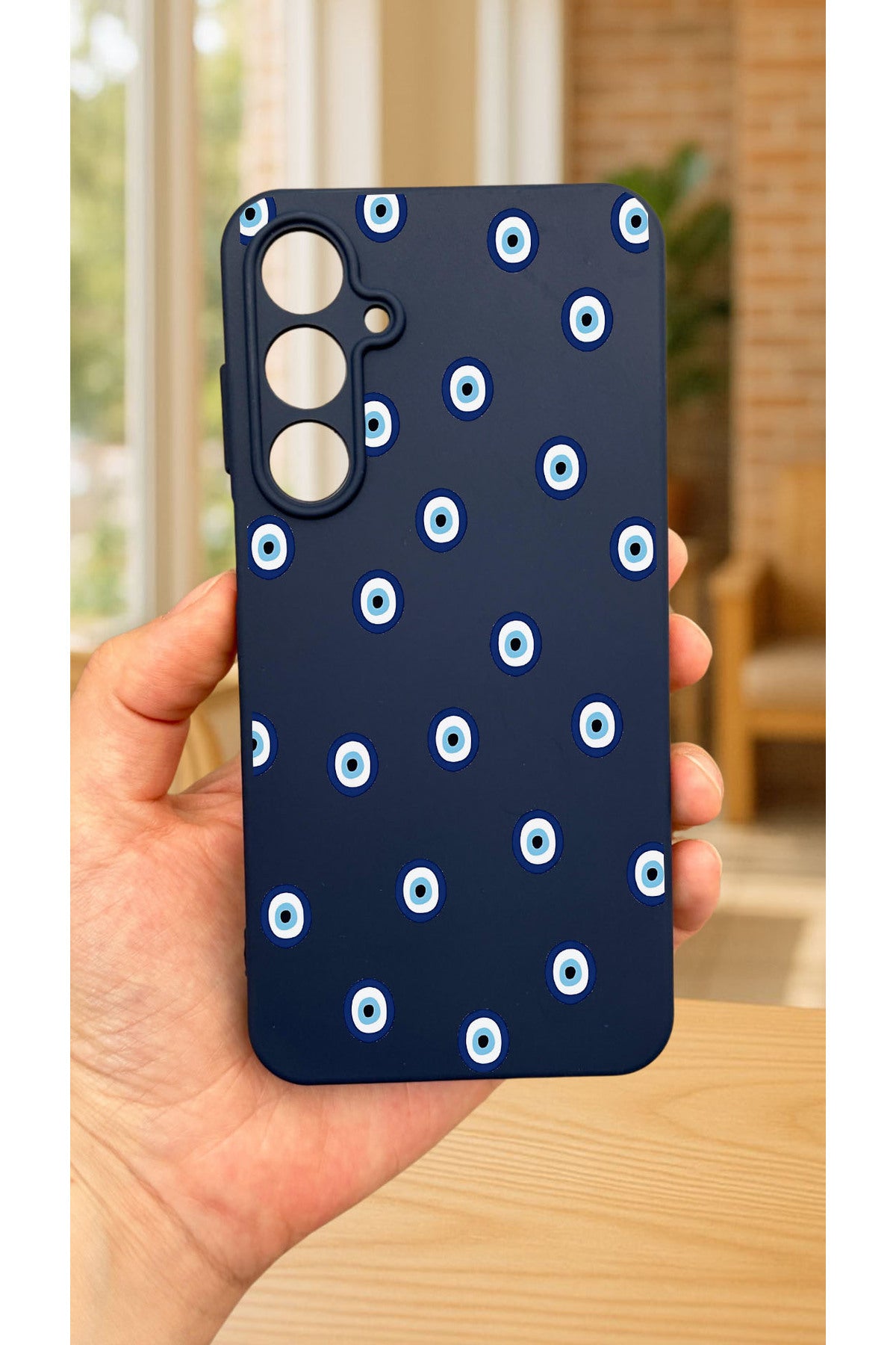 Samsung Galaxy A55 -NAZAR BONCUK DESENLİ Silikon Darbe Emici Klasik Korumalı Rubber Kılıf