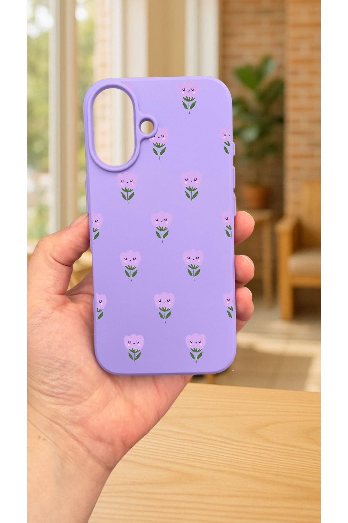 iPhone 16 Plus - MİNİ LALE DESENLİ Silikon Darbe Emici Klasik Korumalı Rubber Kılıf