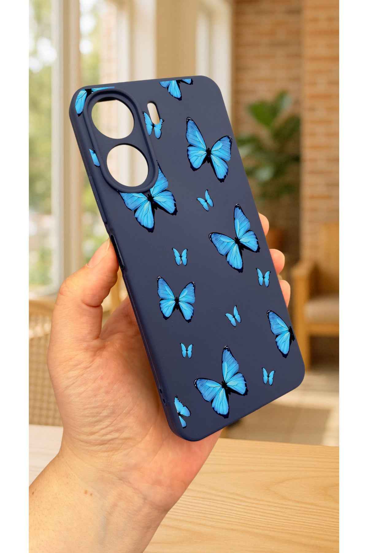 REDMİ 13C-MAVİ KELEBEK DESENLİ Lansman Kamera Korumalı Yumuşak Silikon RUBBER Kılıf