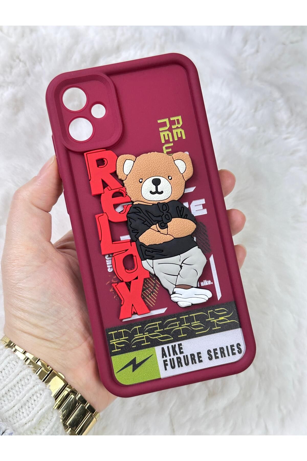 Samsung Galaxy A05 - Kabartmalı 3D Ayıcık Desenli Silikon Kamera Korumalı Lansman Ayıcıklı Kılıf