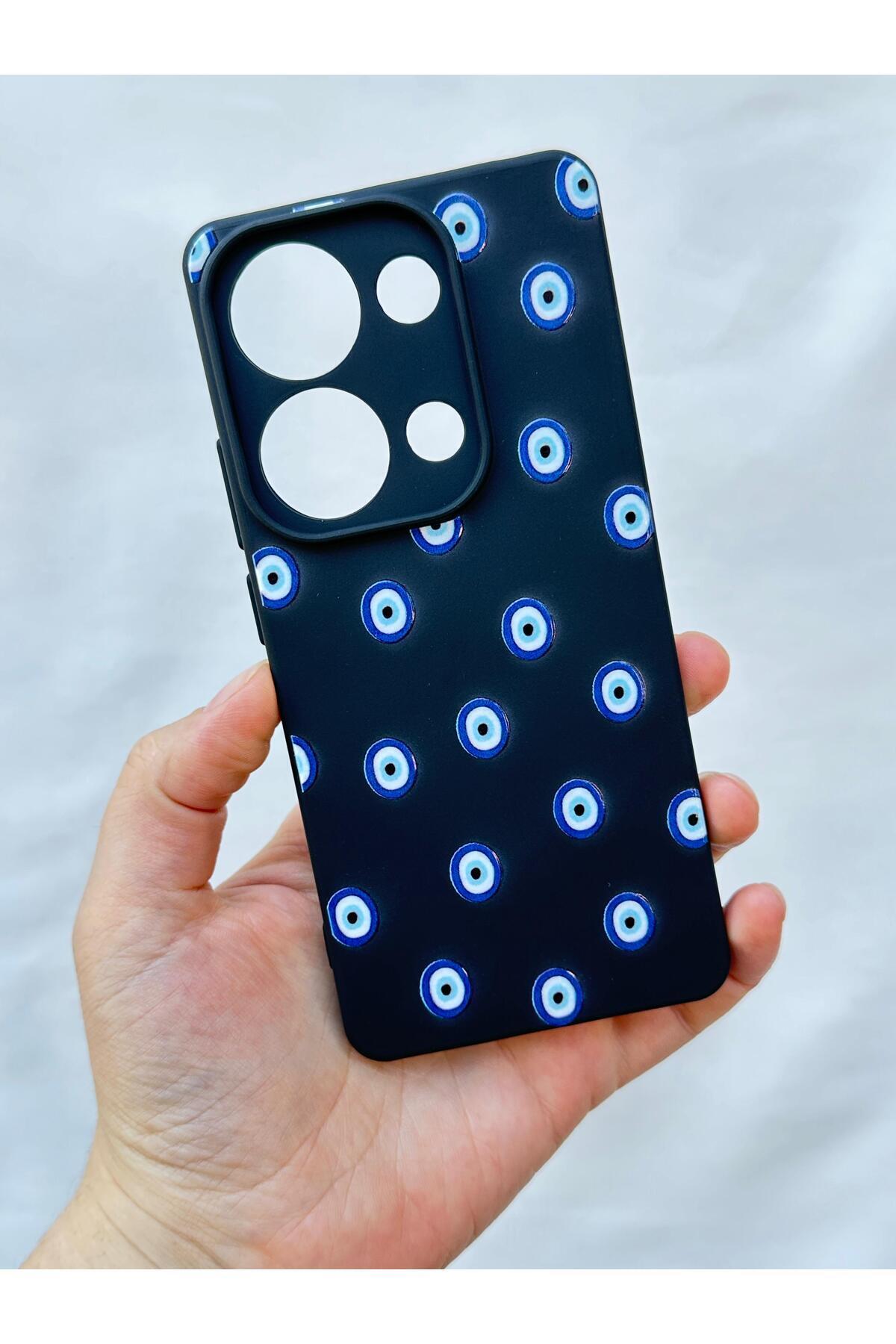 Redmi Note 13 4G NAZAR BONCUK DESENLİ Uyumlu Silikon Darbe Emici Klasik Korumalı Rubber Kılıf