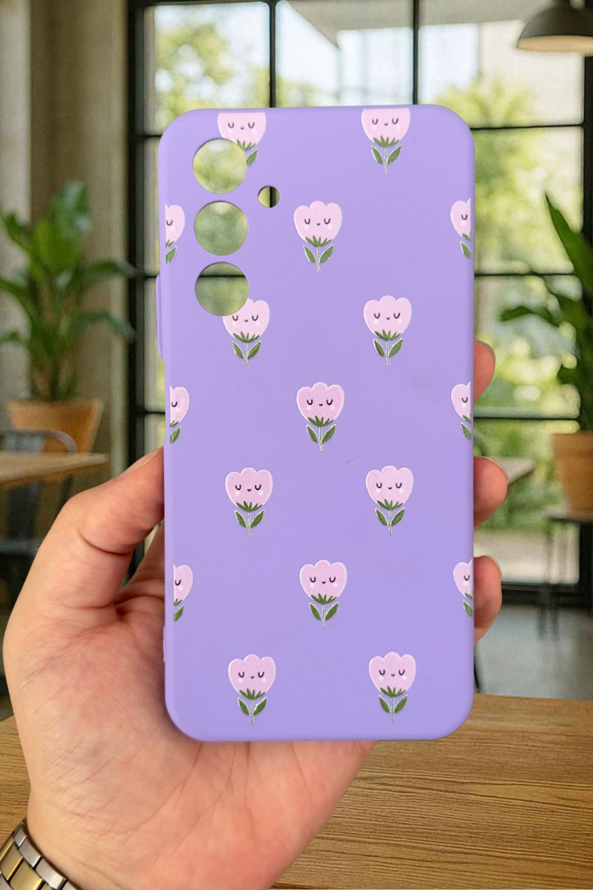 Samsung Galaxy A54 Uyumlu Mini Lale Desenli Silikon Darbe Emici Klasik Korumalı Rubber Kılıf