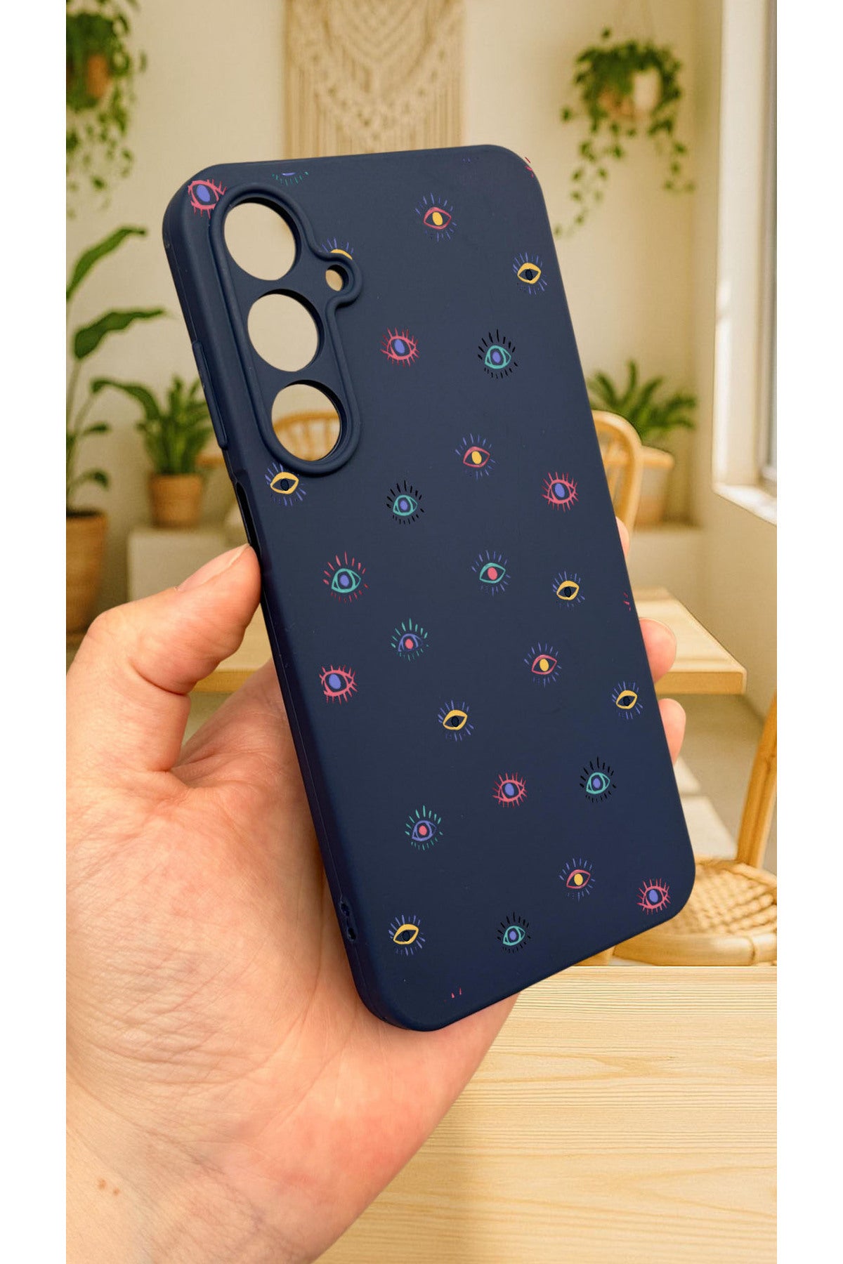 Samsung Galaxy A55 -MİNİ EVİL EYE DESENLİ Silikon Darbe Emici Klasik Korumalı Rubber Kılıf